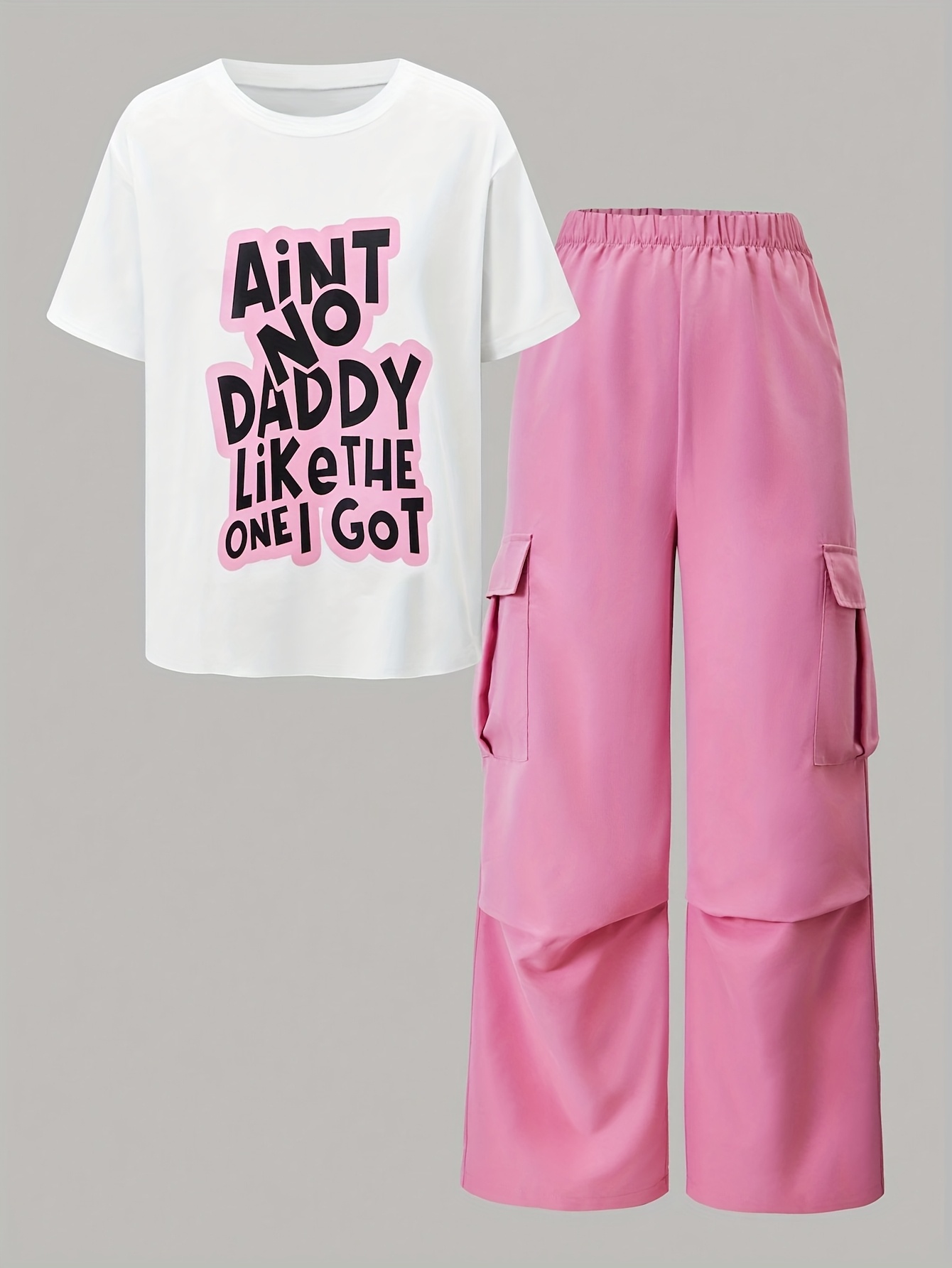 Girls T-Shirt Cargo Pants Set Summer 2-Piece Letter Print Graphic - 图片 3