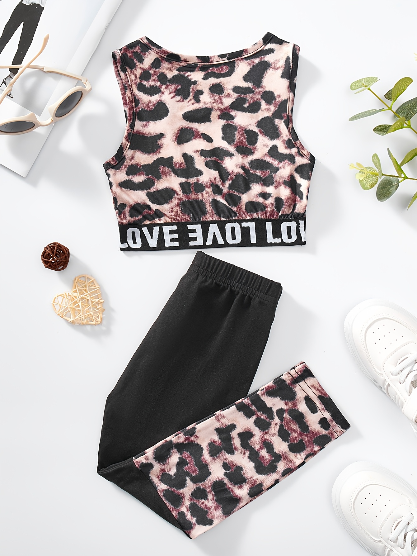 Girls Tank Top Pants Set Summer 2-Piece Leopard Print Stretch Ages 1-8 - 图片 3