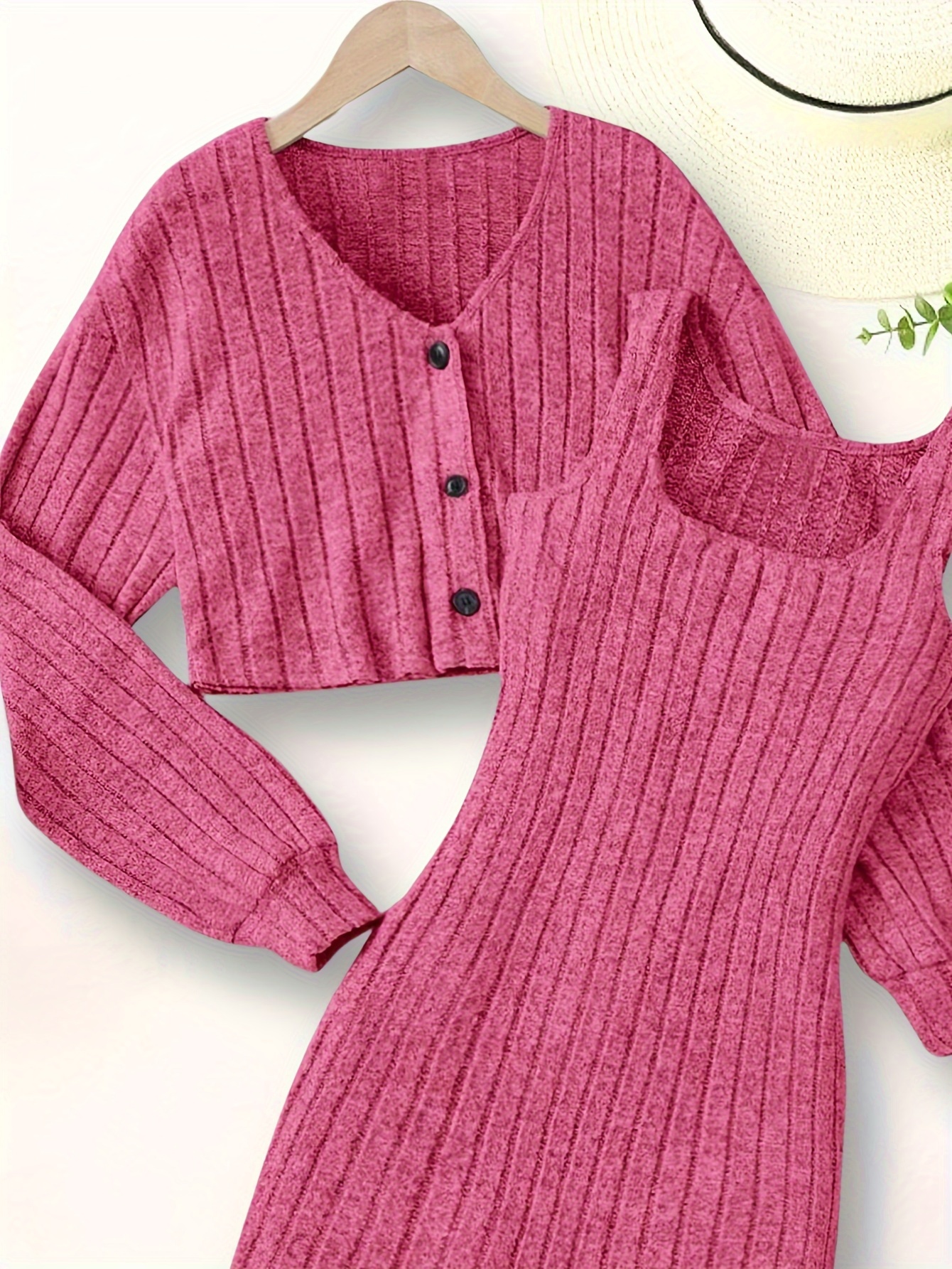 Girls Dress Spring Summer 2-Piece Solid Color Stretch Comfort Ages 1-8 - 图片 4