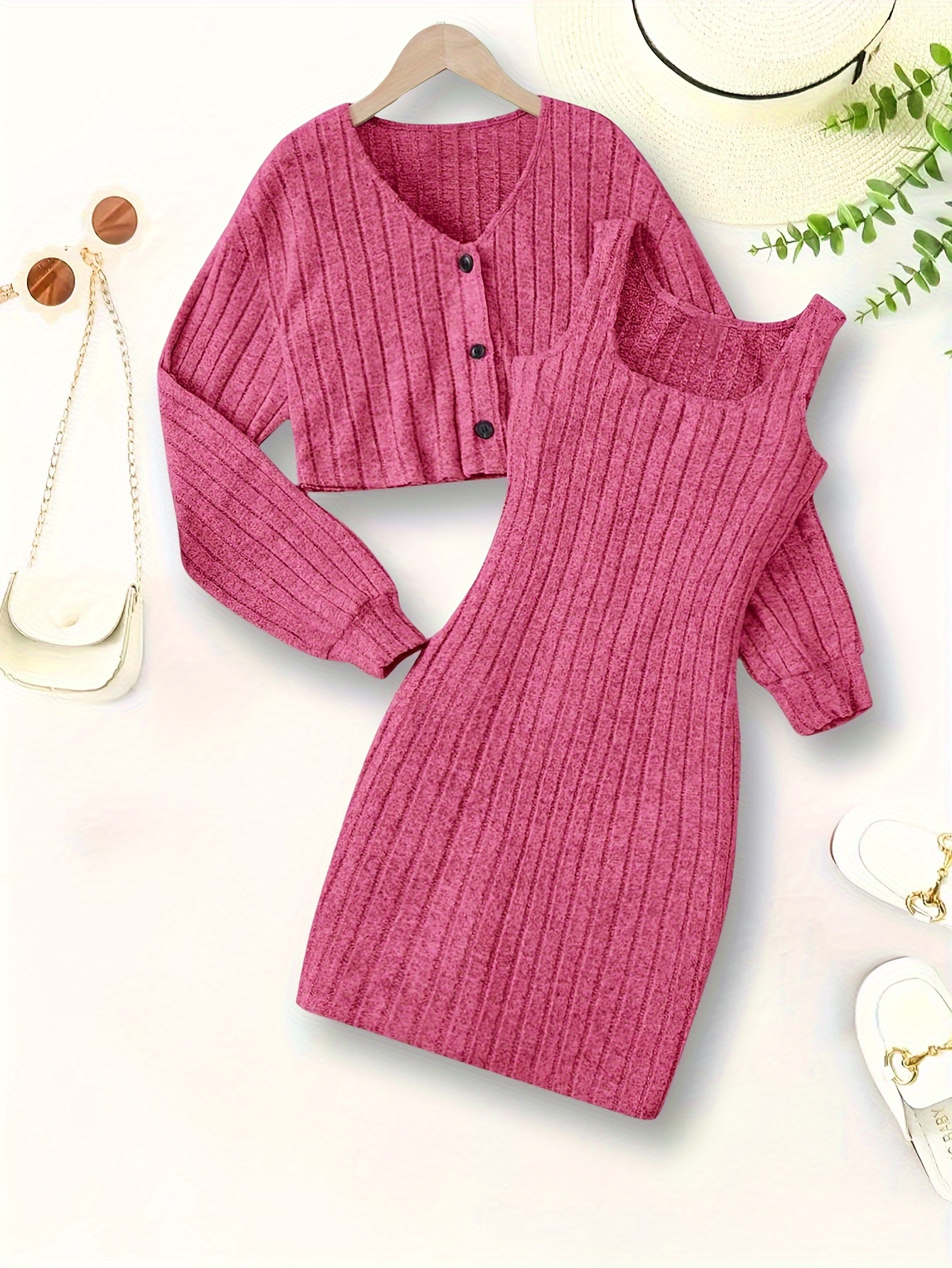Girls Dress Spring Summer 2-Piece Solid Color Stretch Comfort Ages 1-8 - 图片 2