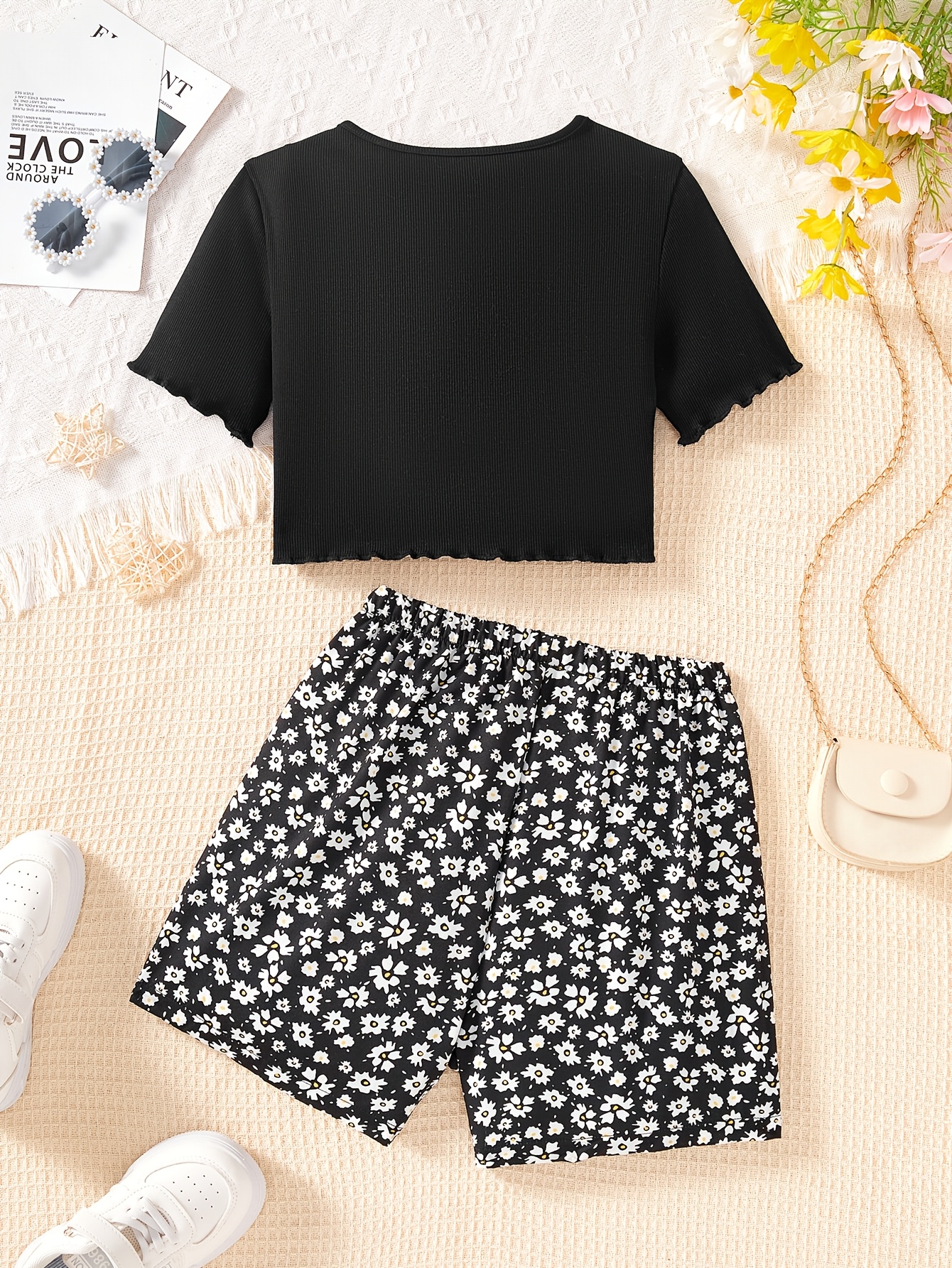 Girls Outfit Set Summer 2-Piece Floral Stretch Teen Girls - 图片 2
