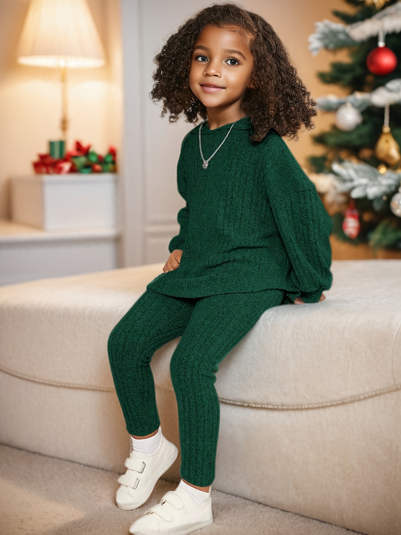 Girls Pants Set Spring Fall 2-Piece Solid Textured Stretch Ages 1-8 - 图片 4