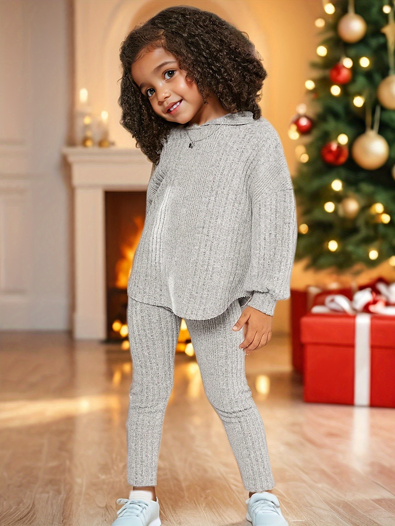 Girls Pants Set Spring Fall 2-Piece Solid Textured Stretch Ages 1-8 - 图片 10