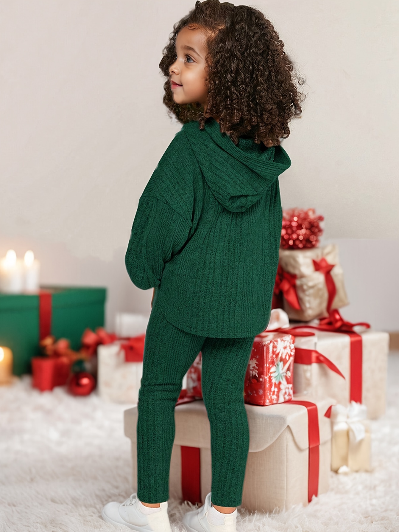 Girls Pants Set Spring Fall 2-Piece Solid Textured Stretch Ages 1-8 - 图片 3