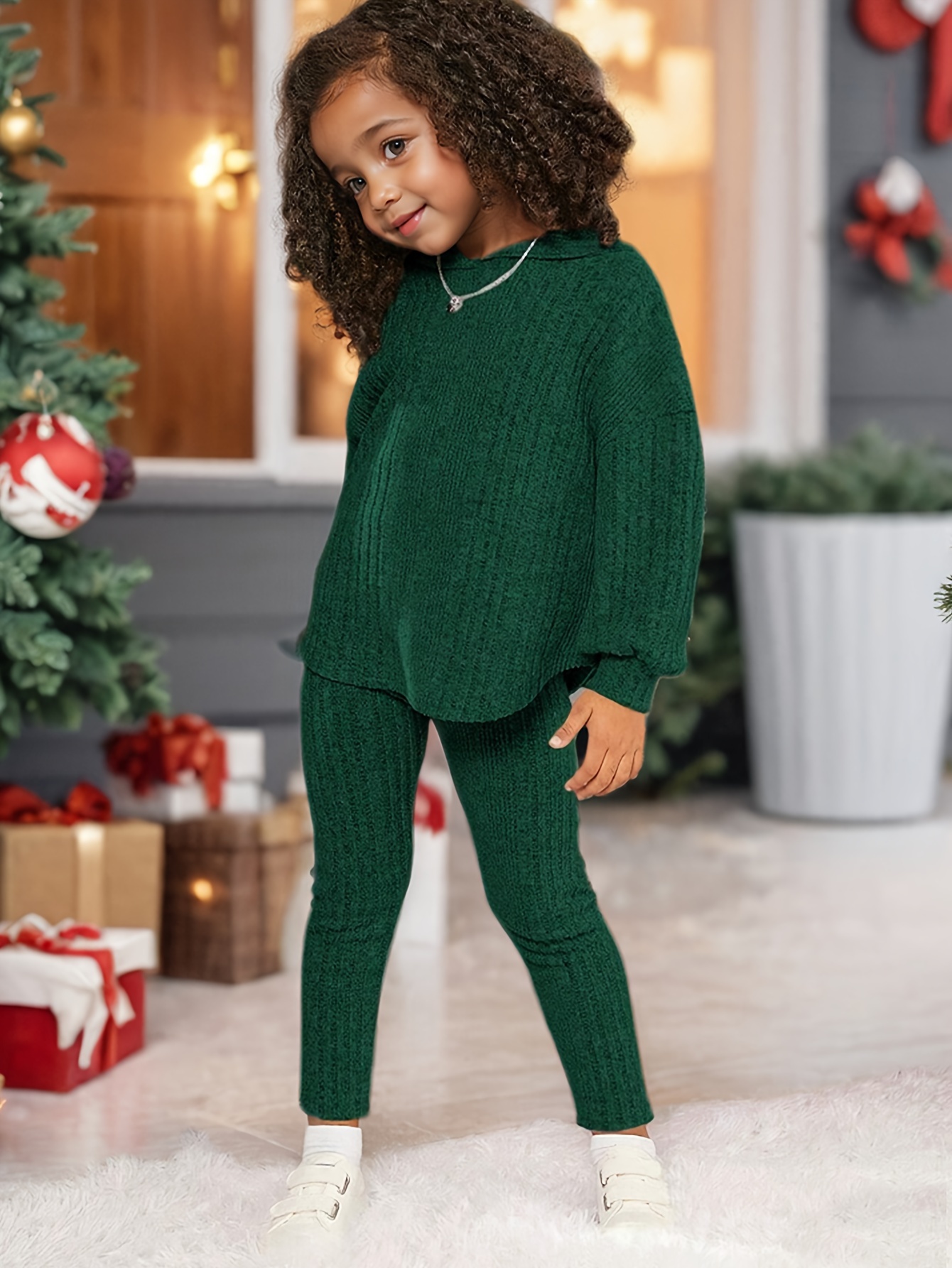 Girls Pants Set Spring Fall 2-Piece Solid Textured Stretch Ages 1-8 - 图片 5