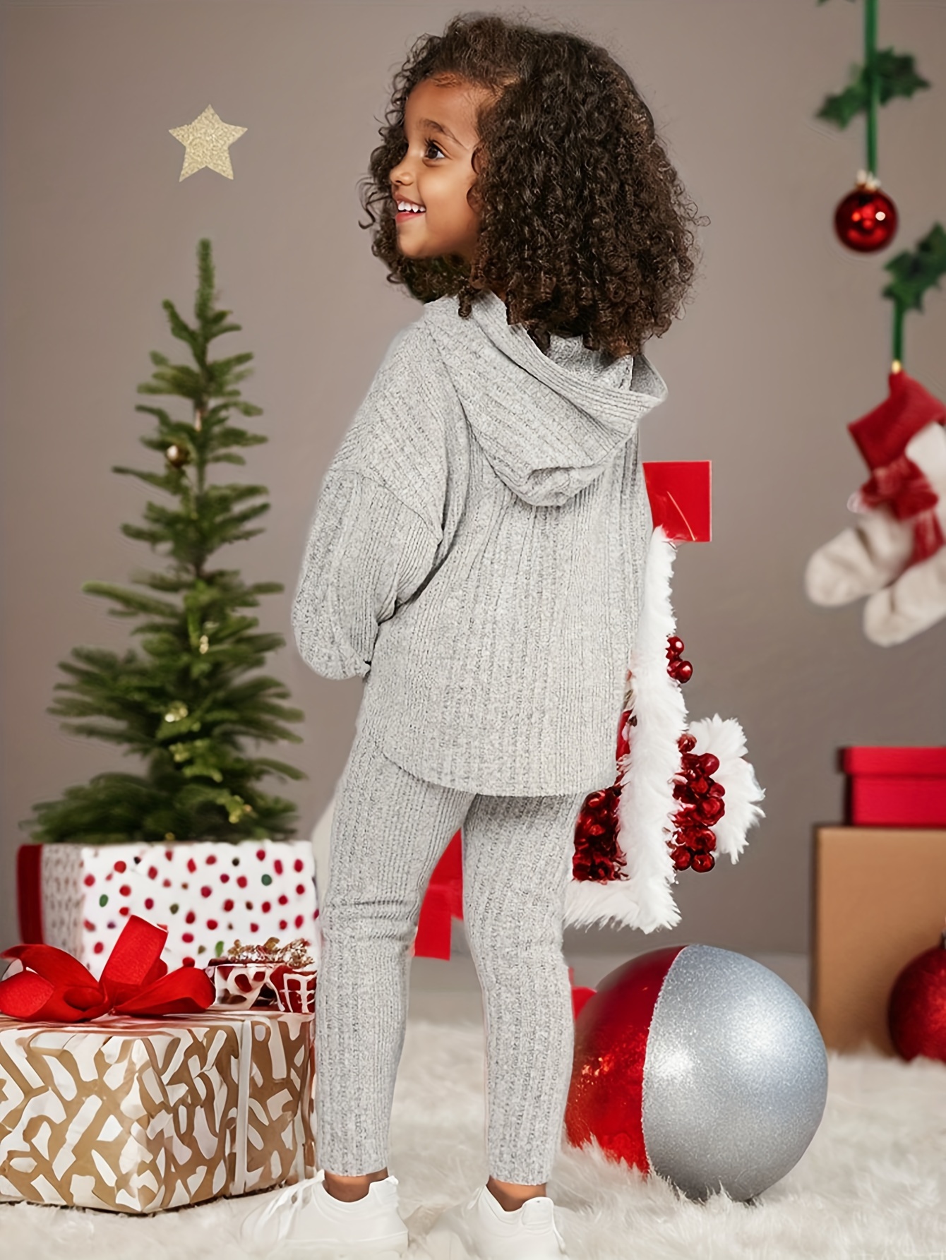 Girls Pants Set Spring Fall 2-Piece Solid Textured Stretch Ages 1-8 - 图片 7