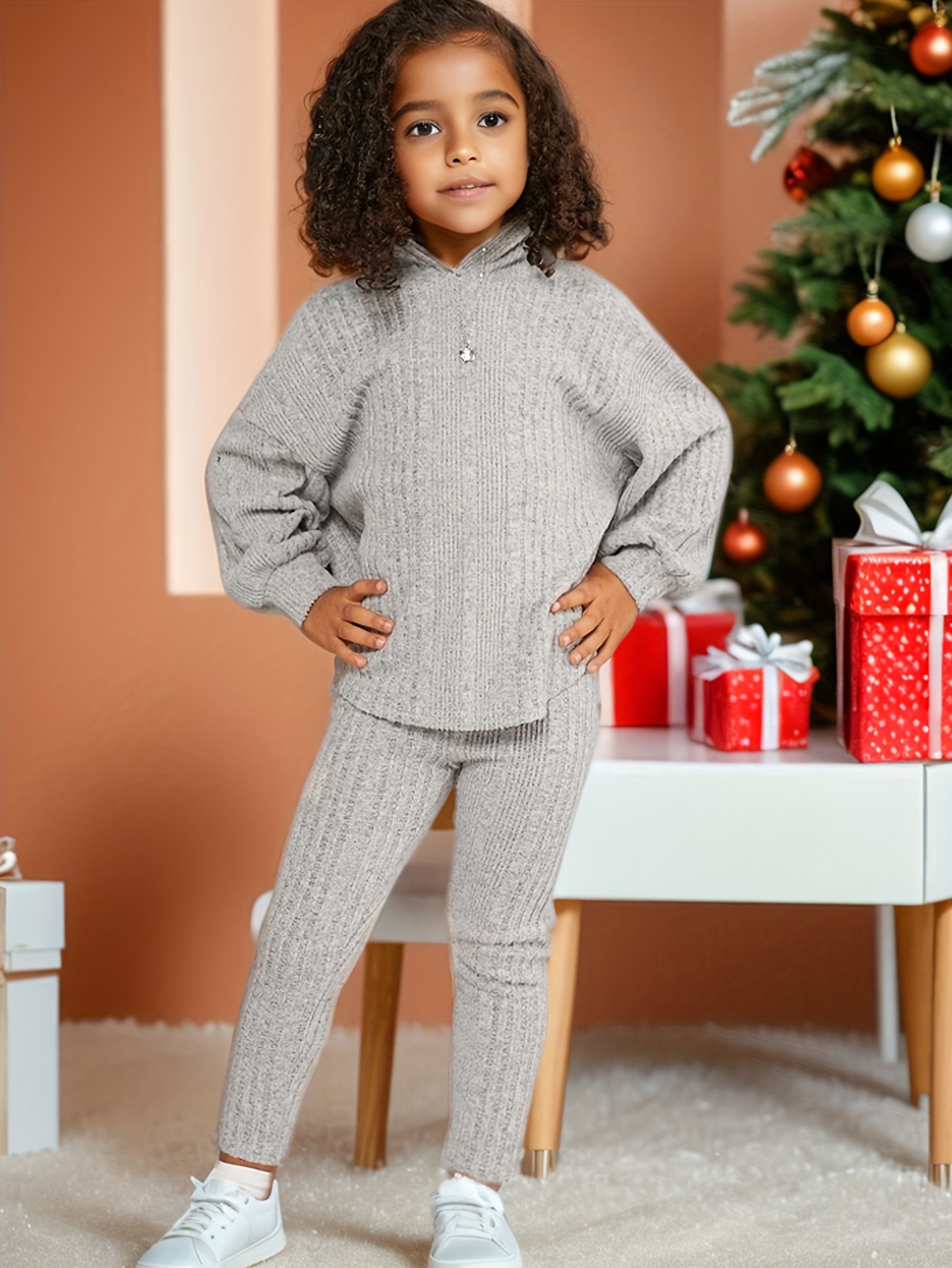 Girls Pants Set Spring Fall 2-Piece Solid Textured Stretch Ages 1-8 - 图片 8