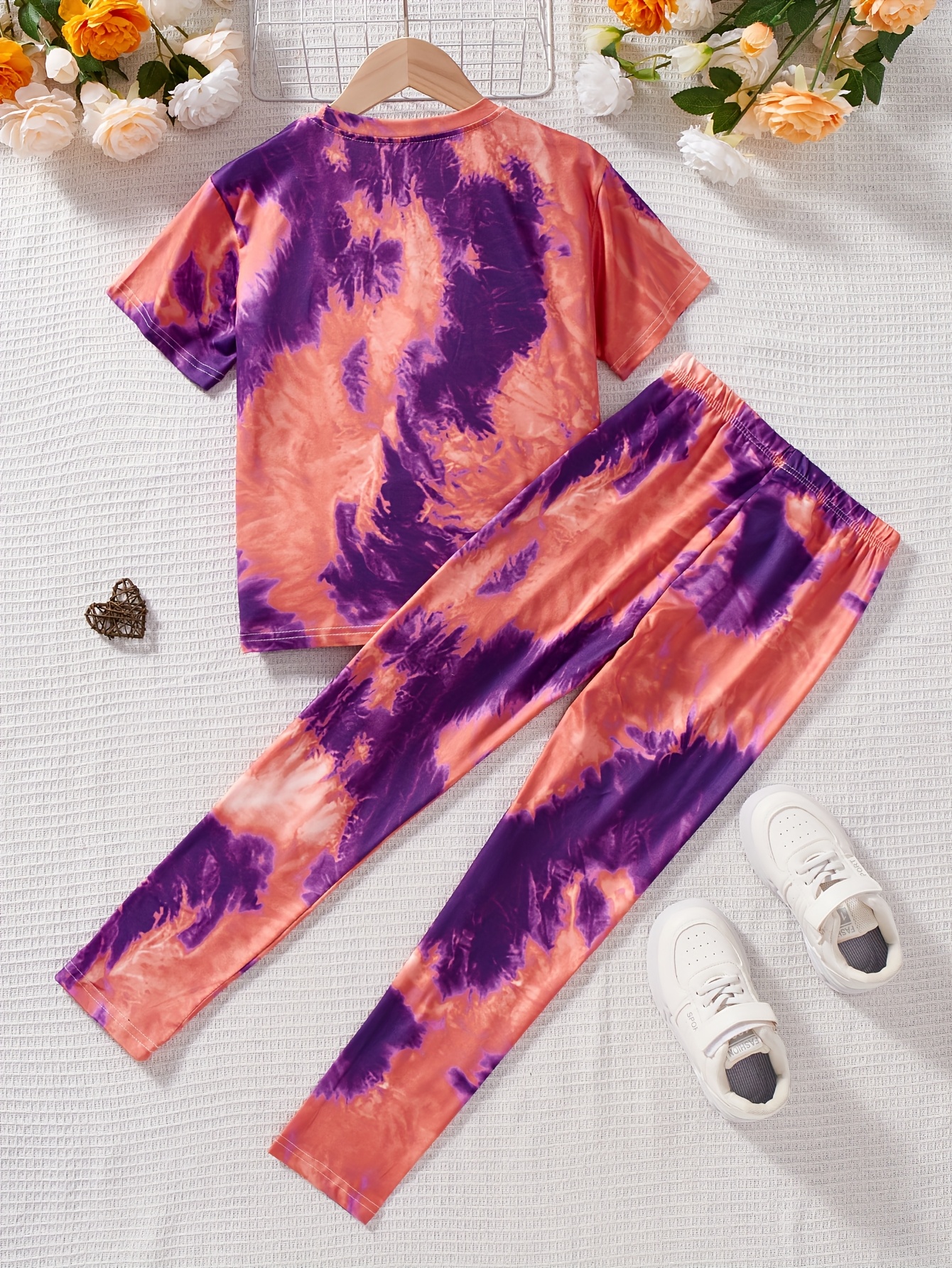 Girls T-Shirt Set Spring Fall 2-Piece Tie Dye Stretch Comfort Ages 1-8 - 图片 16