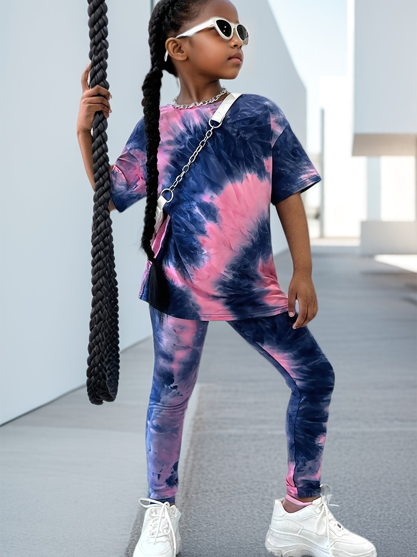 Girls T-Shirt Set Spring Fall 2-Piece Tie Dye Stretch Comfort Ages 1-8 - 图片 22