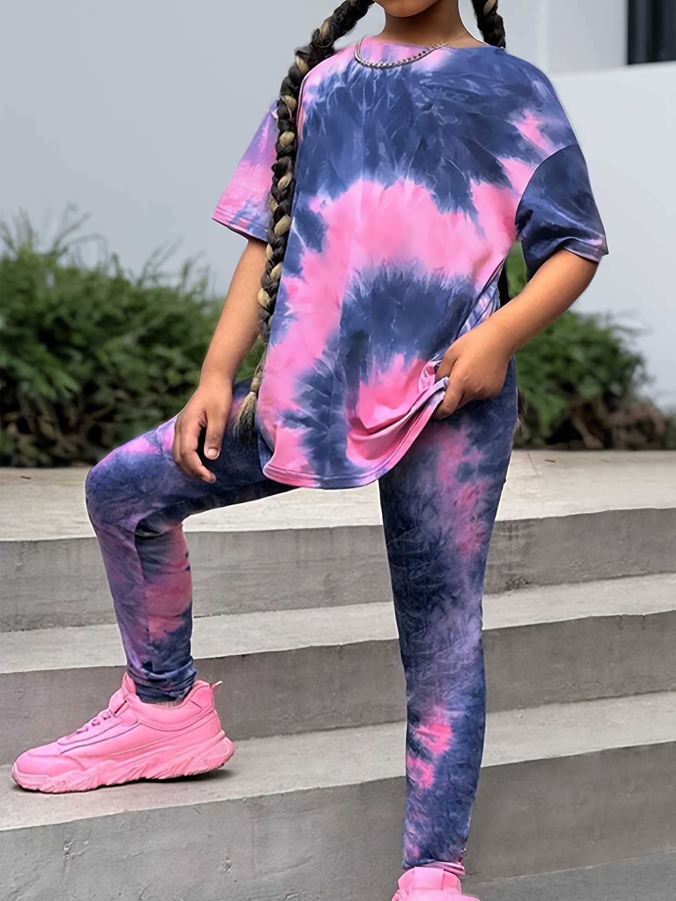 Girls T-Shirt Set Spring Fall 2-Piece Tie Dye Stretch Comfort Ages 1-8 - 图片 24
