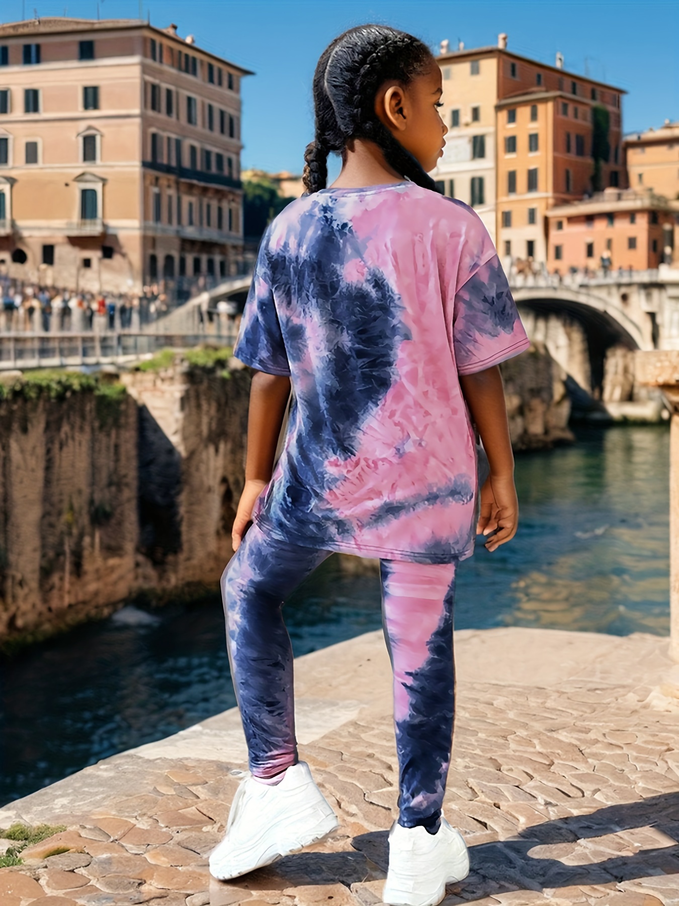 Girls T-Shirt Set Spring Fall 2-Piece Tie Dye Stretch Comfort Ages 1-8 - 图片 21