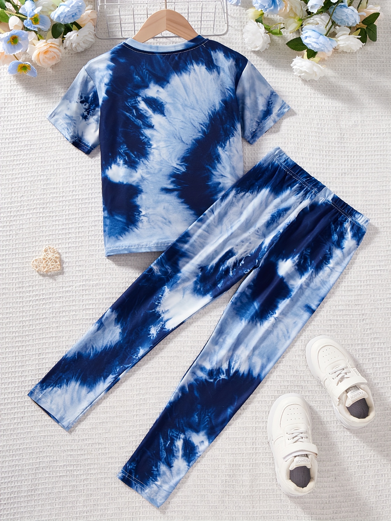 Girls T-Shirt Set Spring Fall 2-Piece Tie Dye Stretch Comfort Ages 1-8 - 图片 10