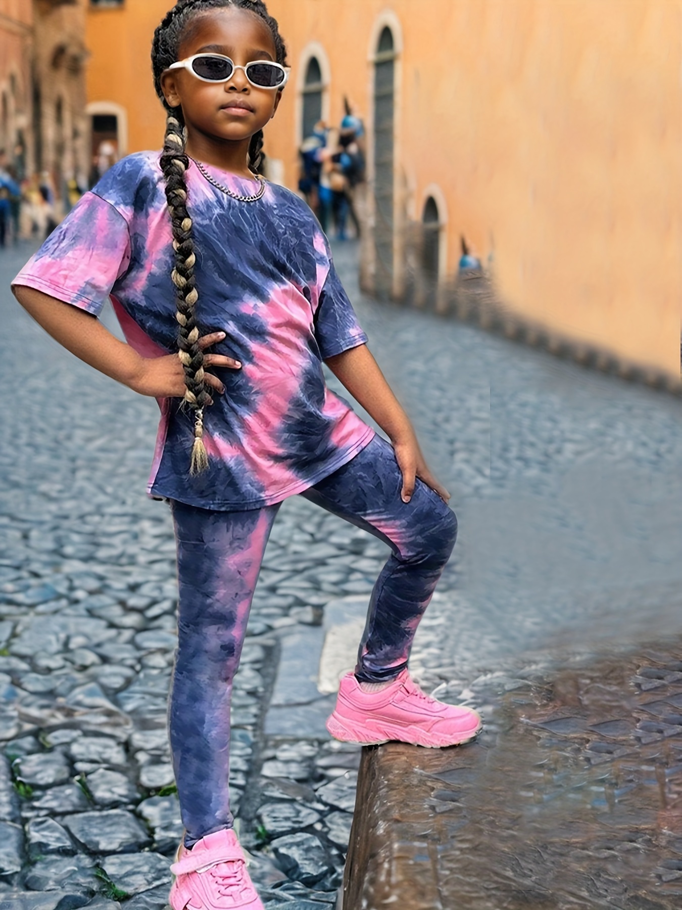 Girls T-Shirt Set Spring Fall 2-Piece Tie Dye Stretch Comfort Ages 1-8 - 图片 23