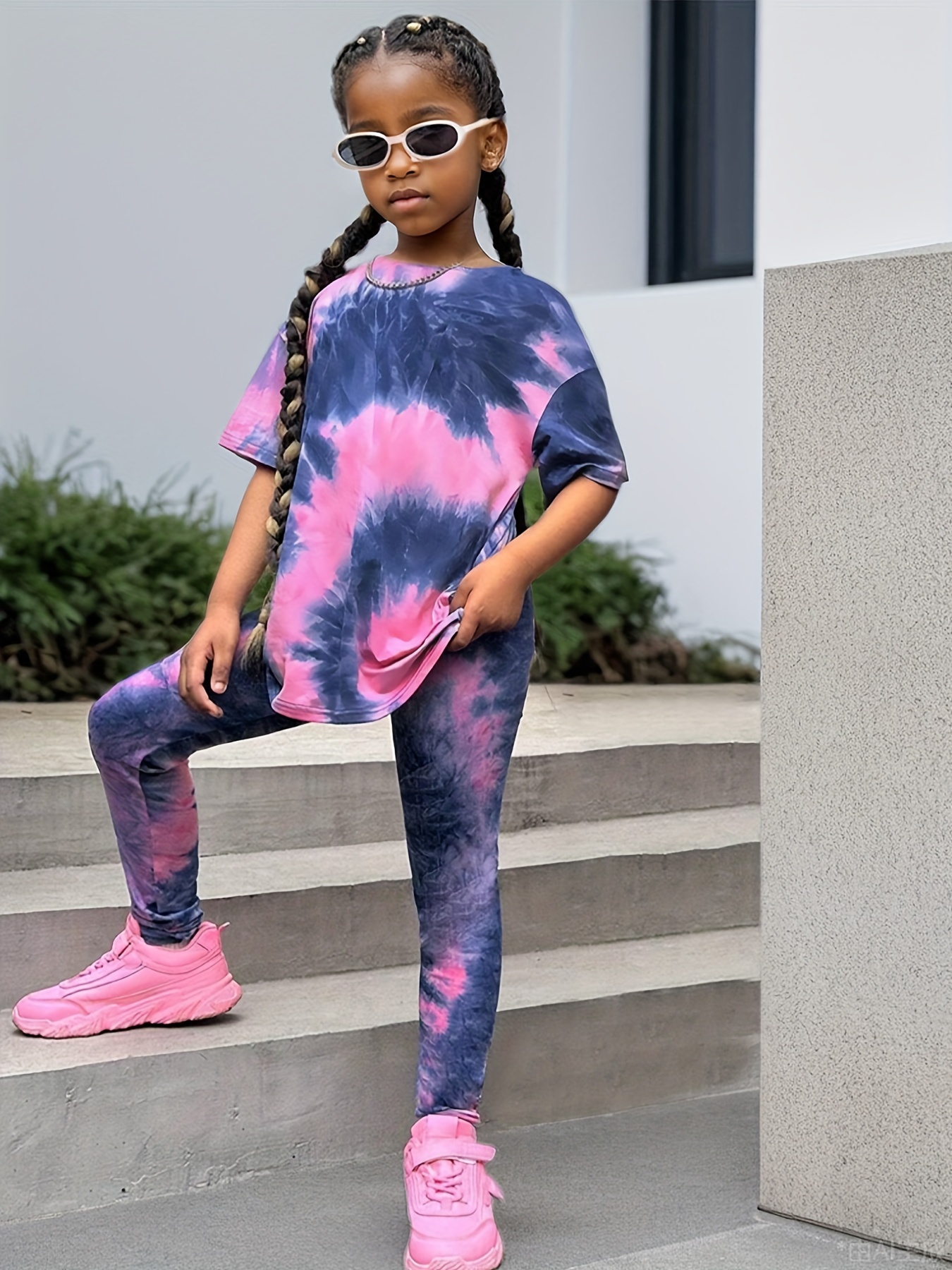 Girls T-Shirt Set Spring Fall 2-Piece Tie Dye Stretch Comfort Ages 1-8 - 图片 4