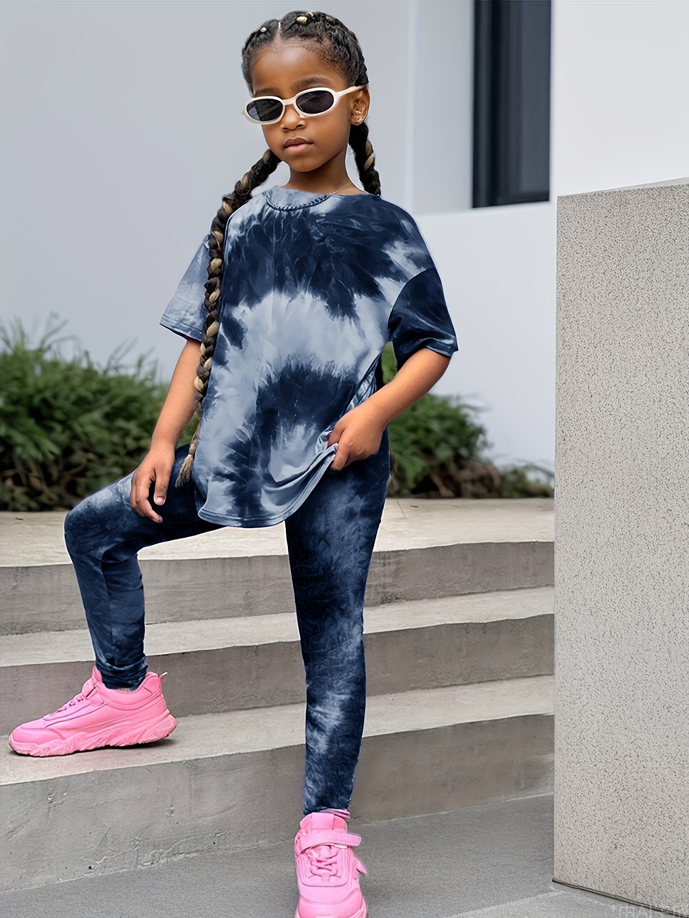 Girls T-Shirt Set Spring Fall 2-Piece Tie Dye Stretch Comfort Ages 1-8 - 图片 2