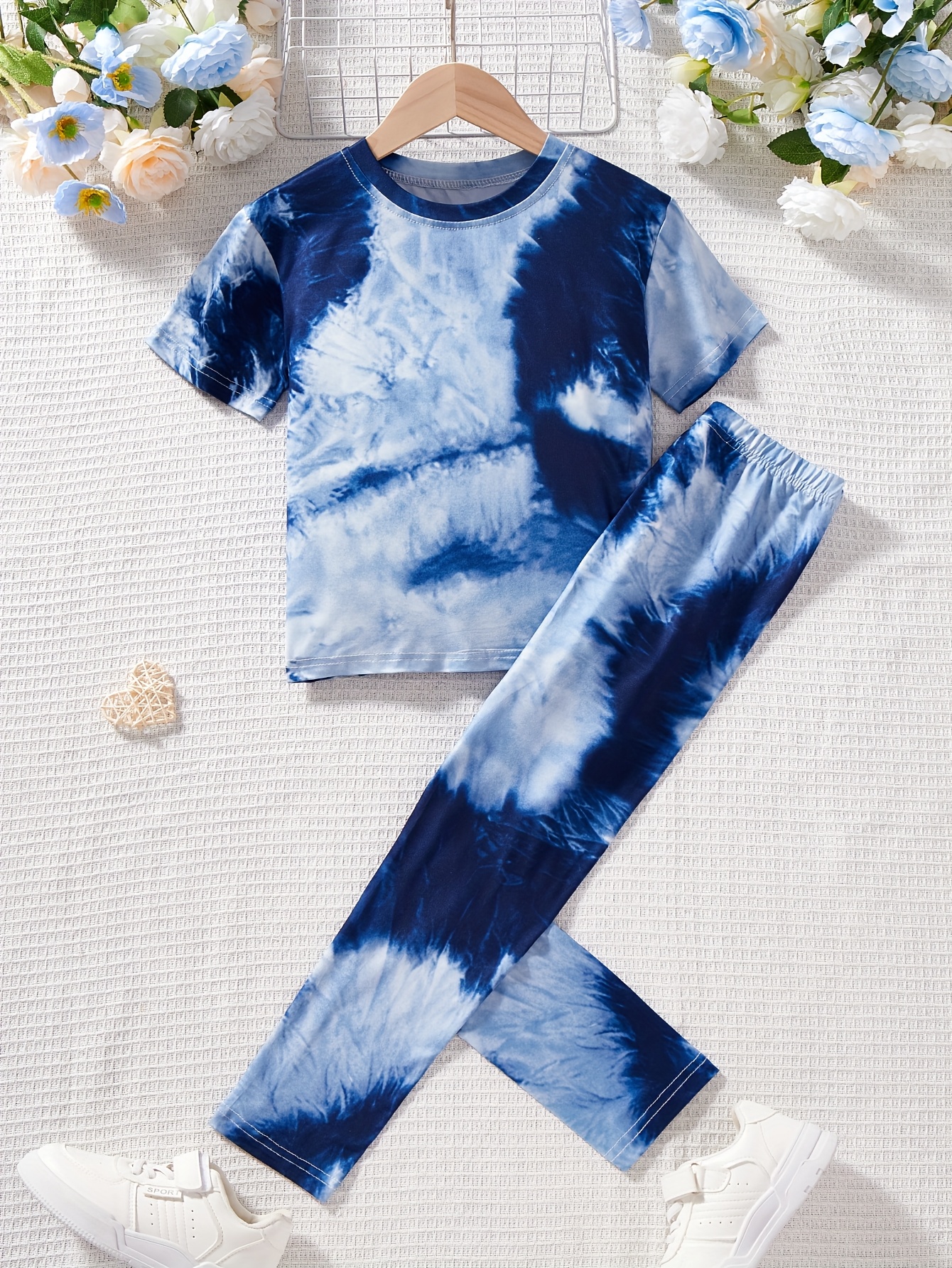 Girls T-Shirt Set Spring Fall 2-Piece Tie Dye Stretch Comfort Ages 1-8 - 图片 9