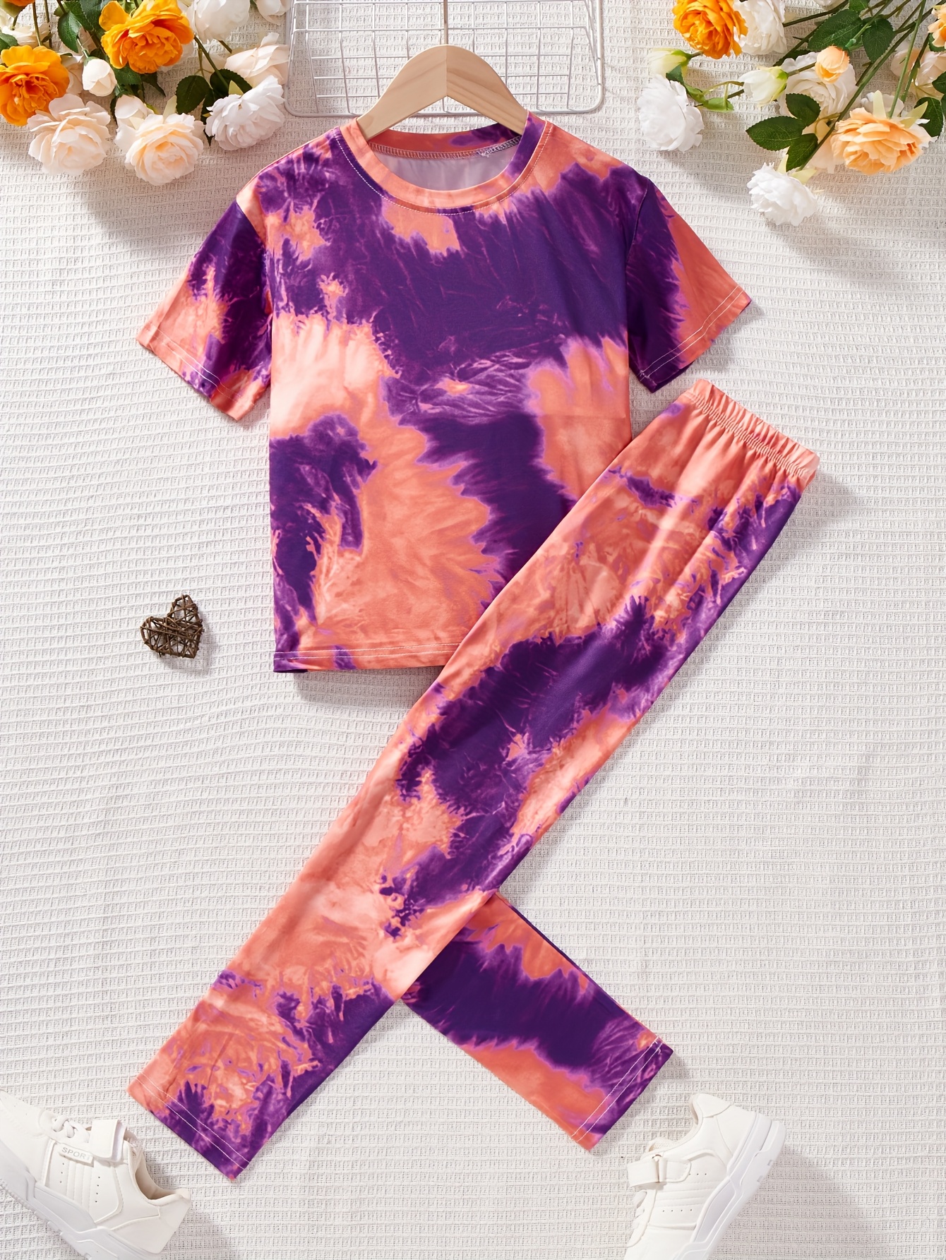 Girls T-Shirt Set Spring Fall 2-Piece Tie Dye Stretch Comfort Ages 1-8 - 图片 15