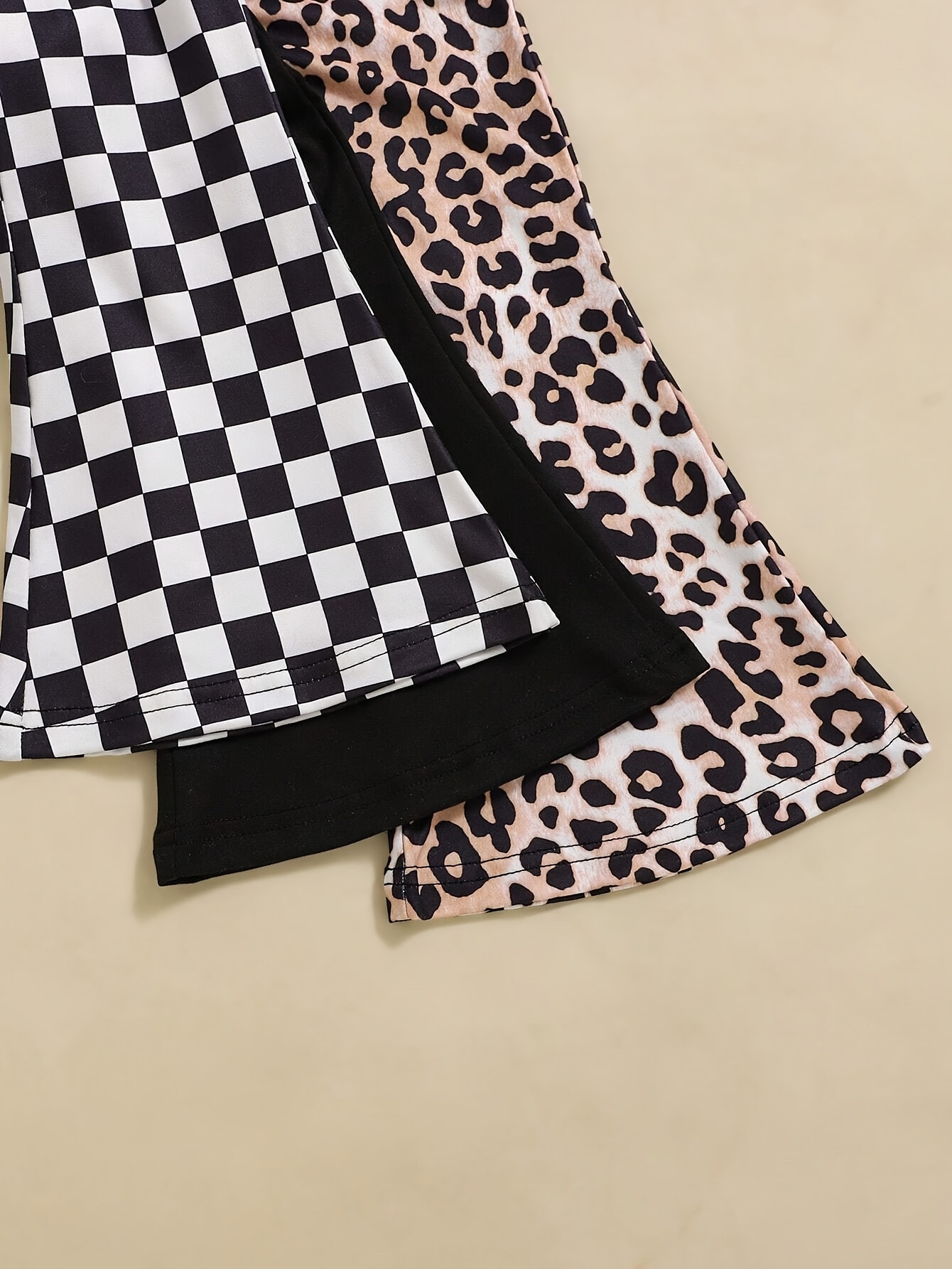 Girls Flare Pants All Season 3-Piece Leopard Print Houndstooth Stretch - 图片 12