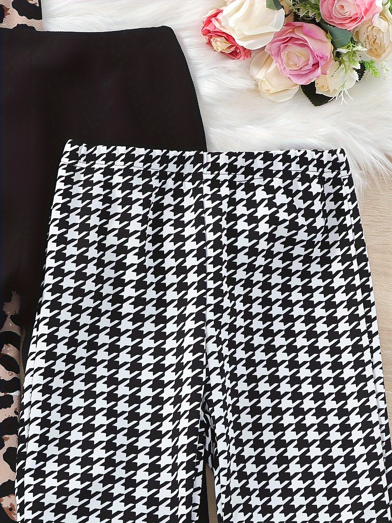 Girls Flare Pants All Season 3-Piece Leopard Print Houndstooth Stretch - 图片 16