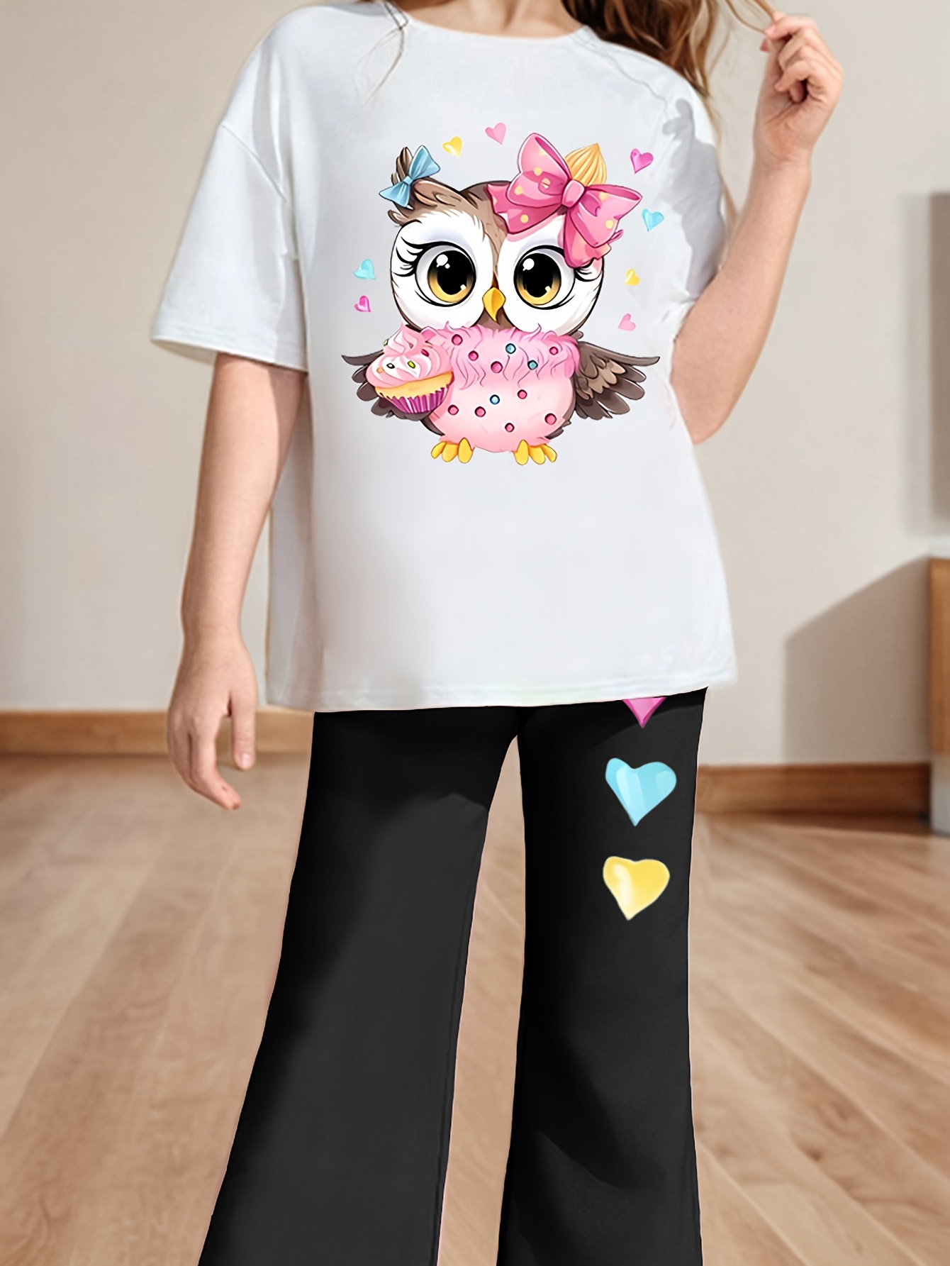 Girls Flare Pants Spring Summer 2-Piece Graphic Stretch Ages 3+ - 图片 3