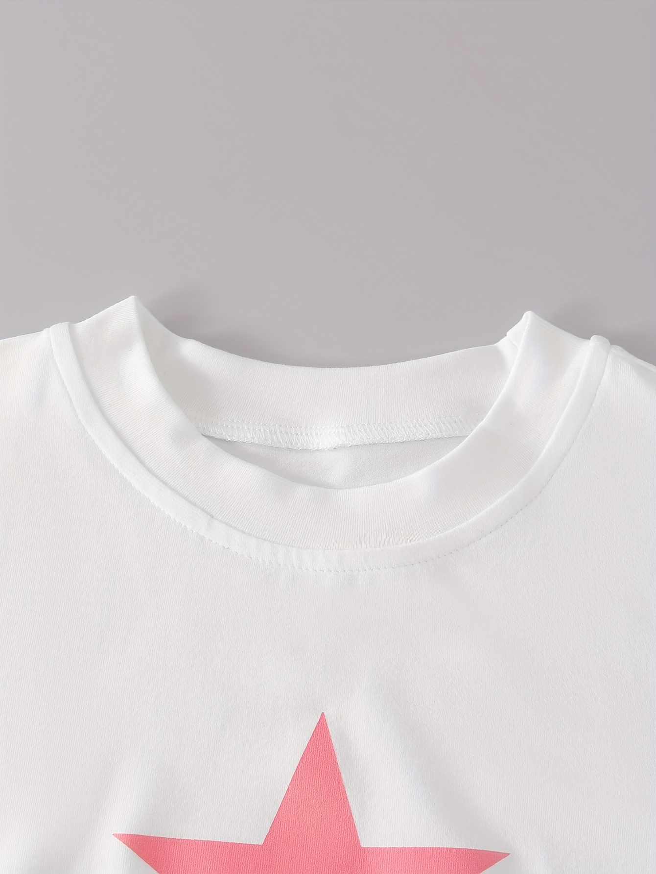 Girls T-Shirt Cargo Pants Set Spring-Summer-Fall 2-Piece Star Print - 图片 4