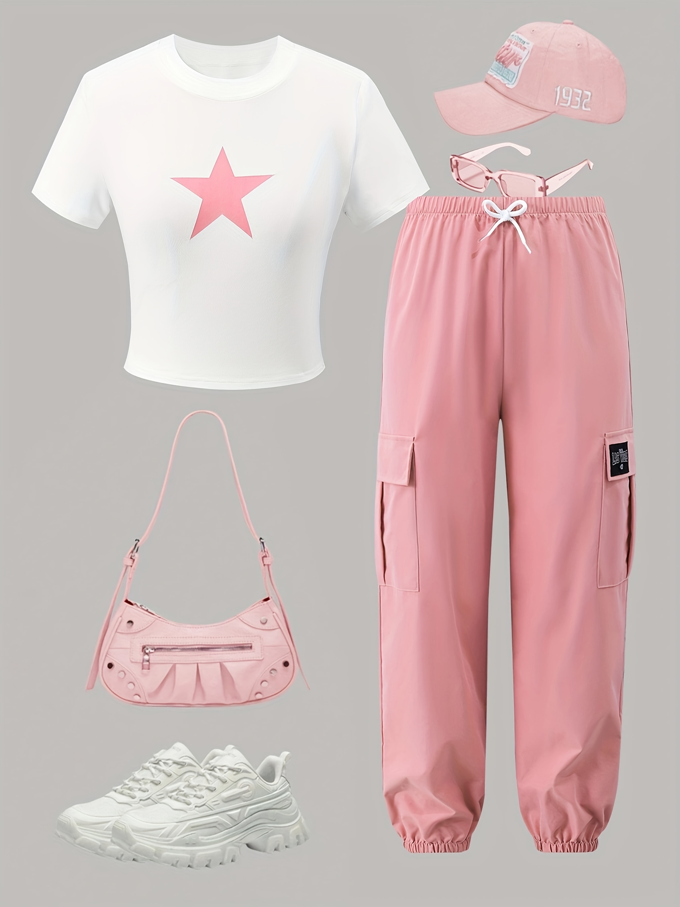 Girls T-Shirt Cargo Pants Set Spring-Summer-Fall 2-Piece Star Print - 图片 2