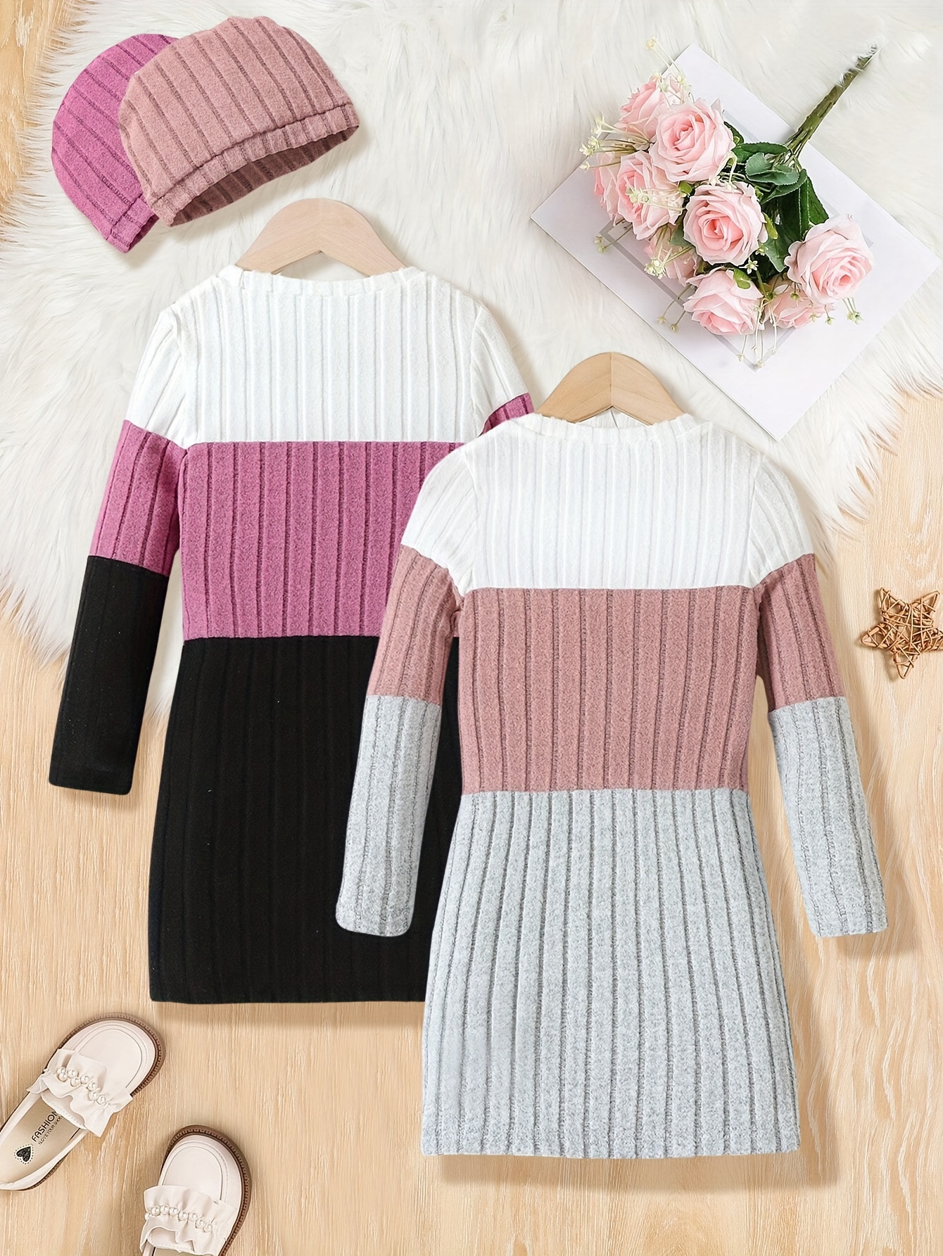 Girls Dress Spring Fall 2-Piece Stretch Comfort Ages 3+ - 图片 3