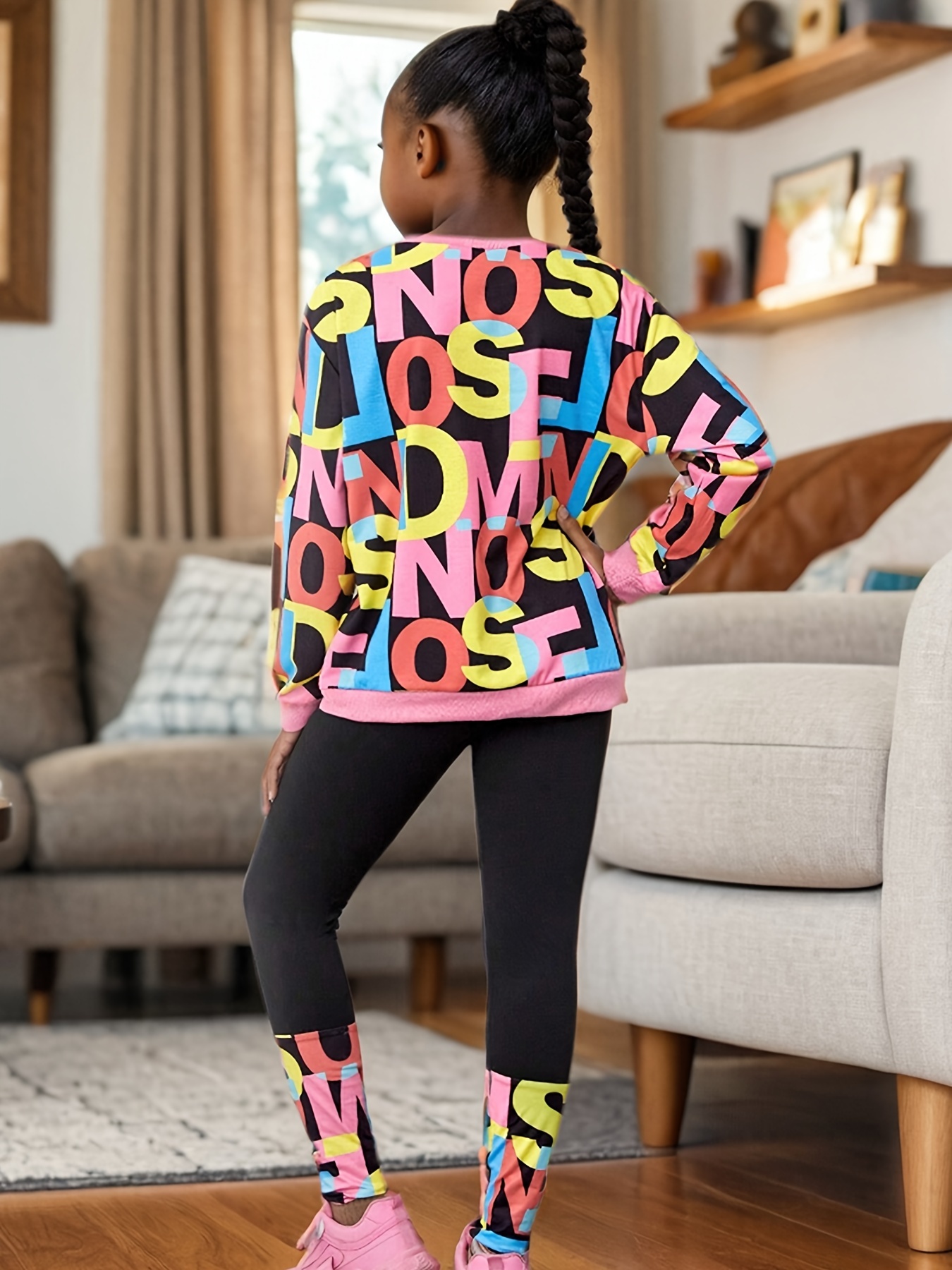 Girls Leggings Spring Fall 2-Piece Letter Print Stretch Ages 1-8 - 图片 3