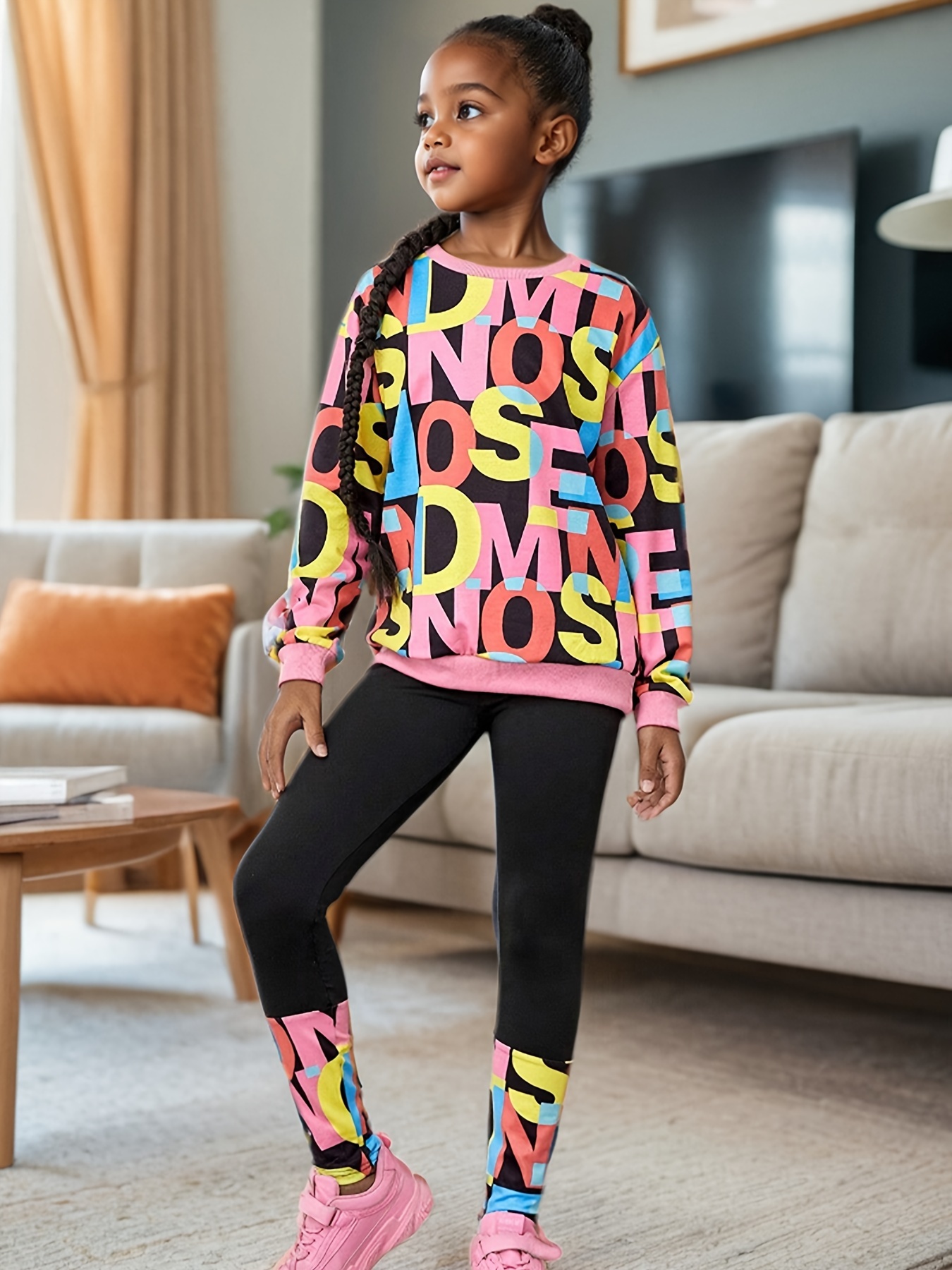 Girls Leggings Spring Fall 2-Piece Letter Print Stretch Ages 1-8 - 图片 2