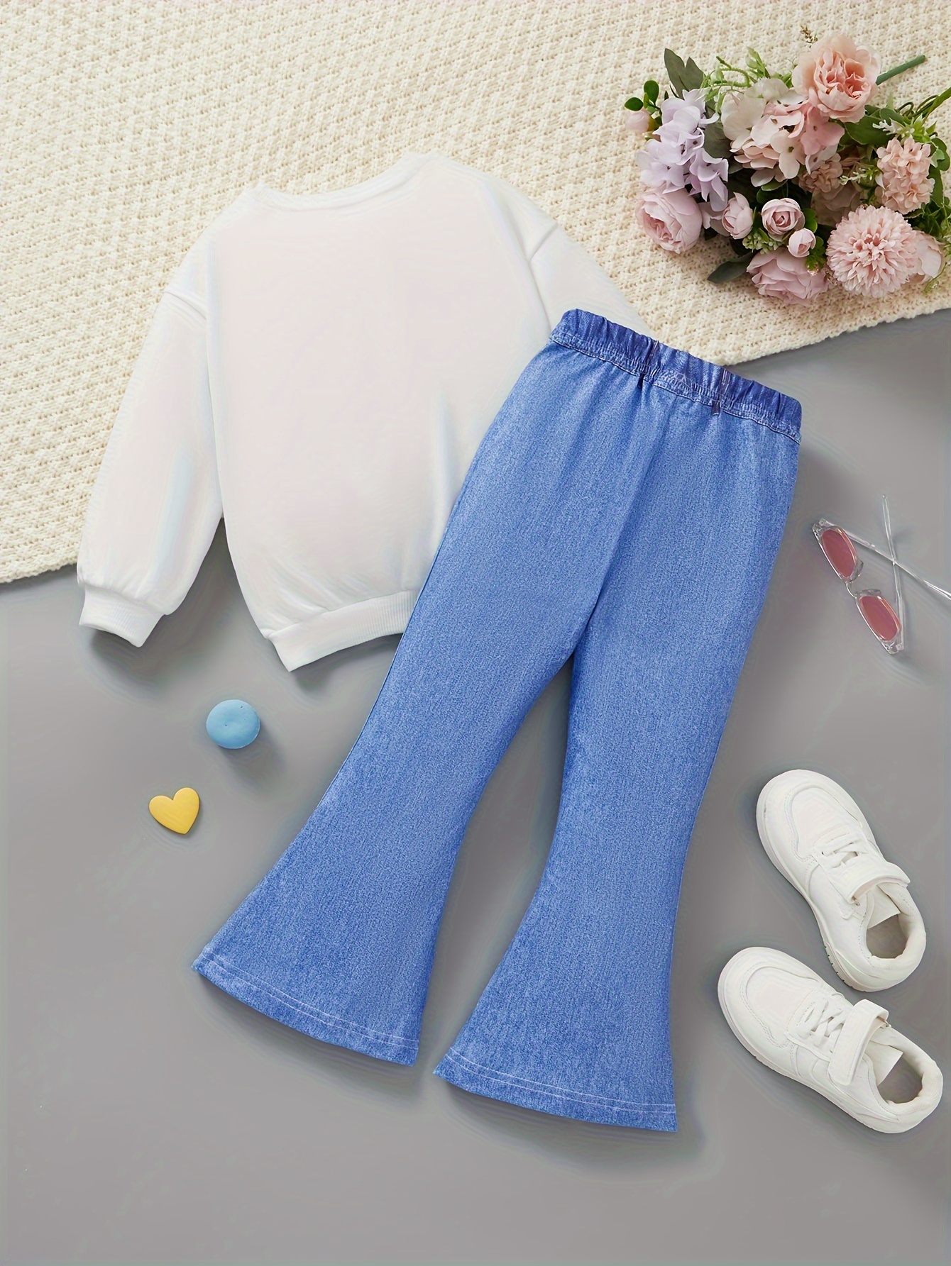 Girls Flare Pants Spring Fall 2-Piece Letter Print Stretch Ages 1-8 - 图片 2