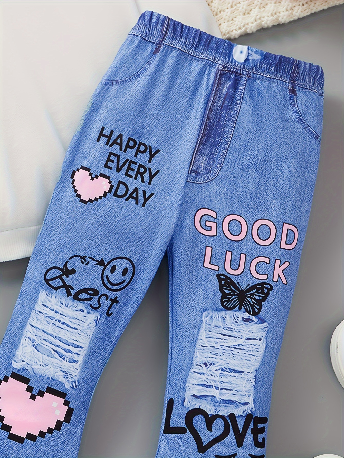 Girls Flare Pants Spring Fall 2-Piece Letter Print Stretch Ages 1-8 - 图片 4