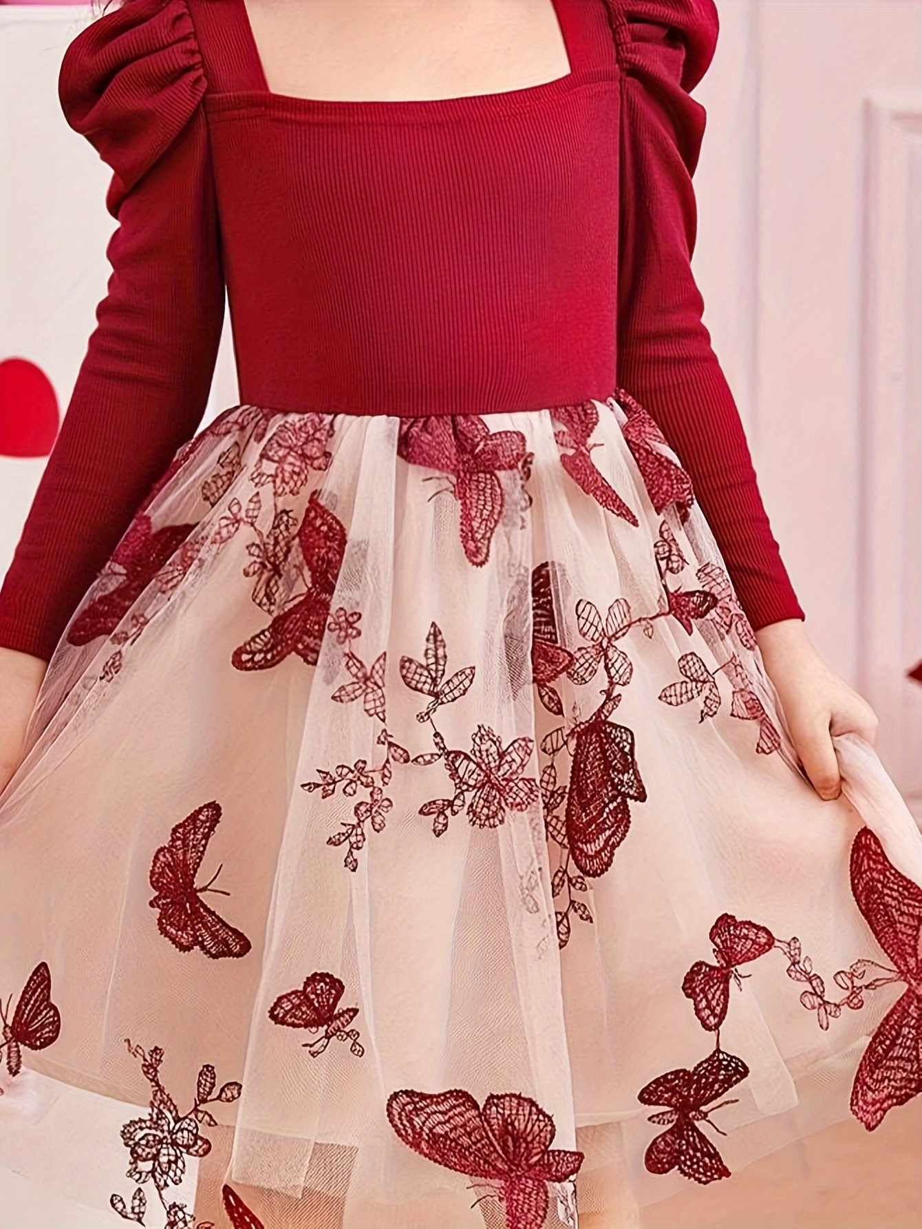 Girls Dress Fall Embroidered Mesh Stretch Comfort Ages 3+ - 图片 4