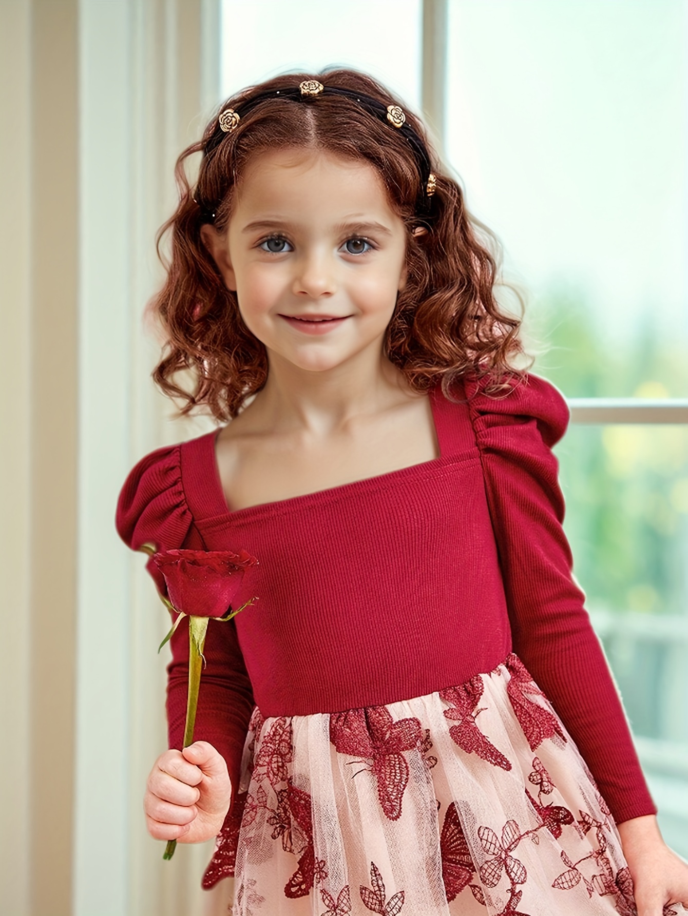 Girls Dress Fall Embroidered Mesh Stretch Comfort Ages 3+ - 图片 5