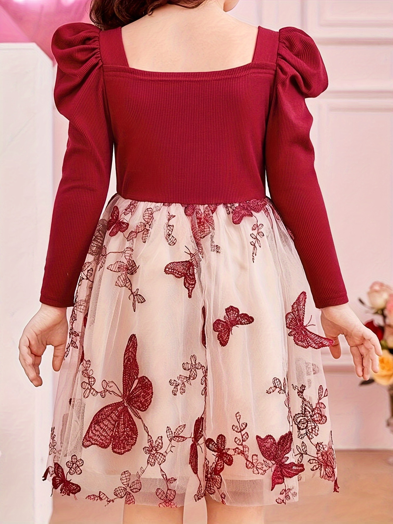 Girls Dress Fall Embroidered Mesh Stretch Comfort Ages 3+ - 图片 2