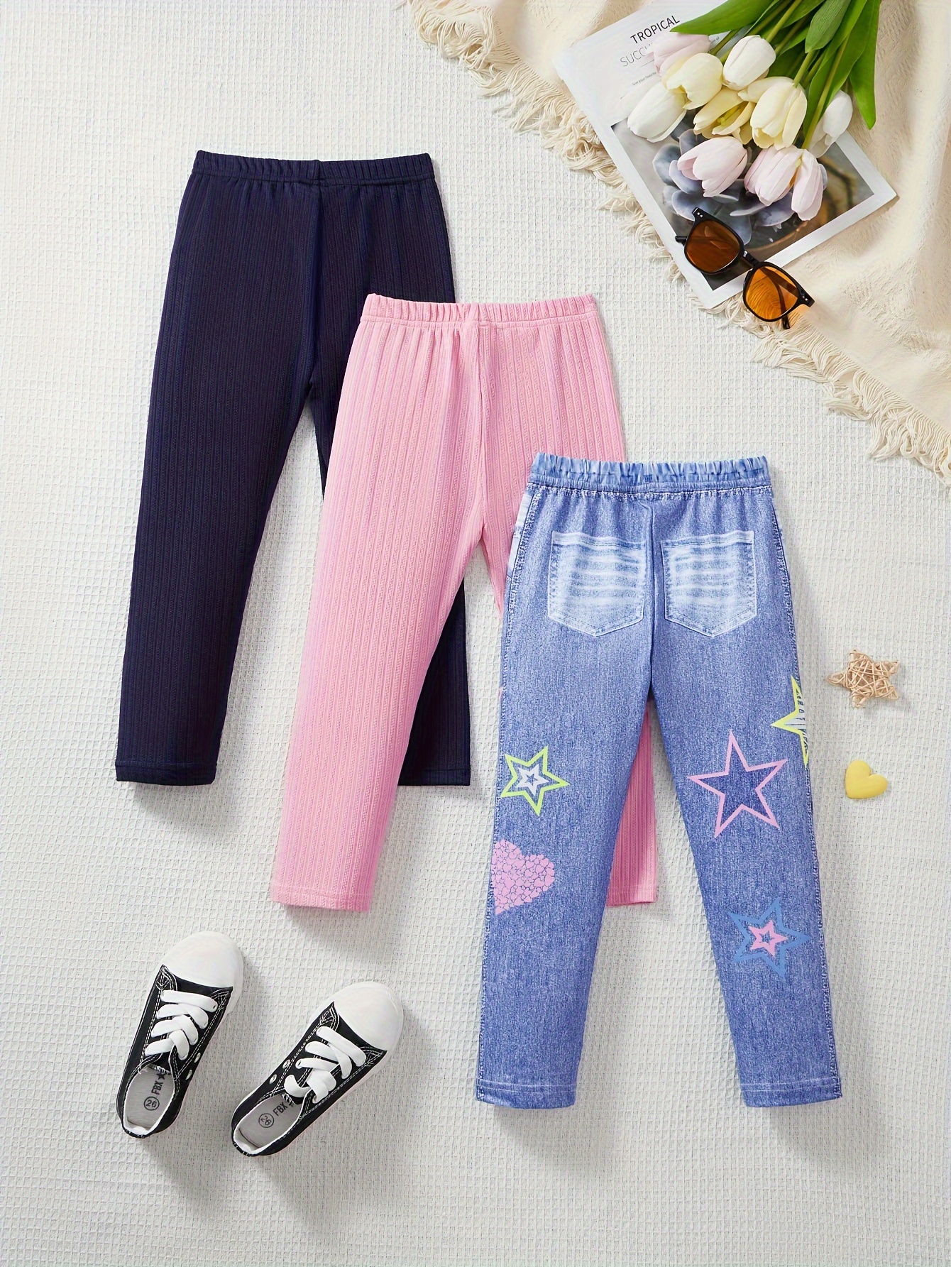 Girls Leggings All Season 3-Piece Stretch Comfort Ages 3-10 - 图片 2