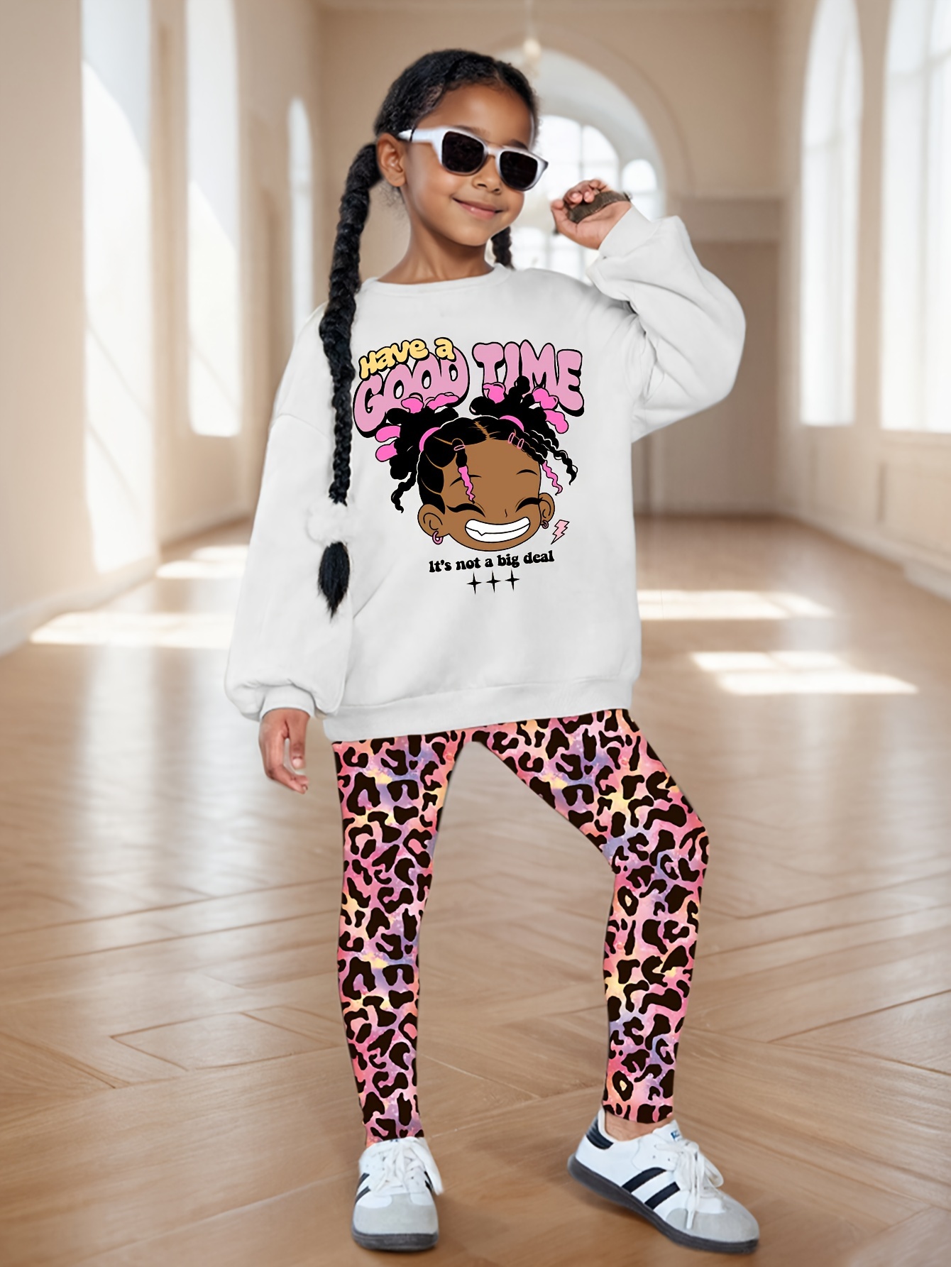 Girls Leggings Spring Fall 2-Piece Leopard Print Graphic Stretch - 图片 2