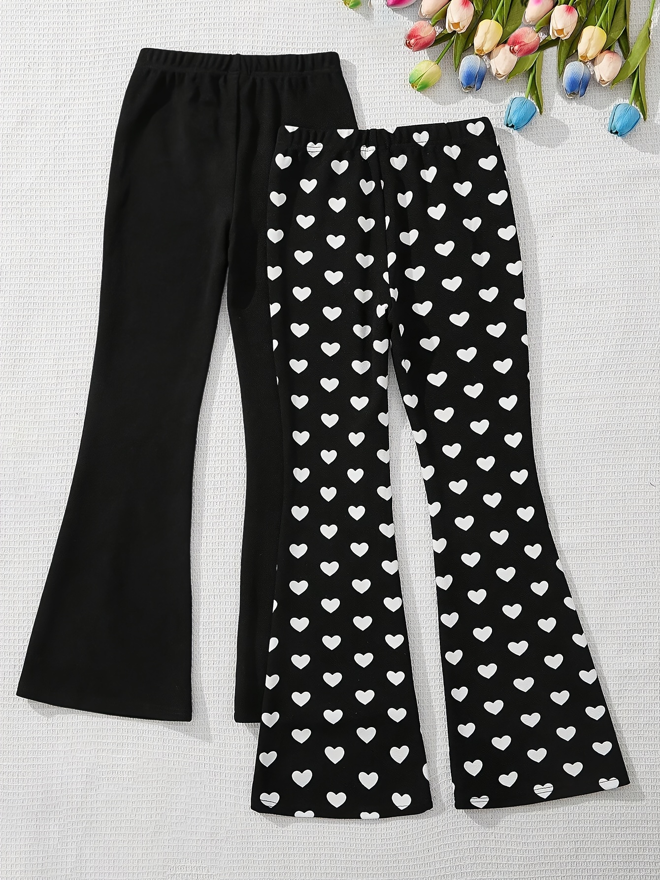 Girls Flare Pants All Season 2-Piece Solid Stretch Ages 3+ - 图片 4