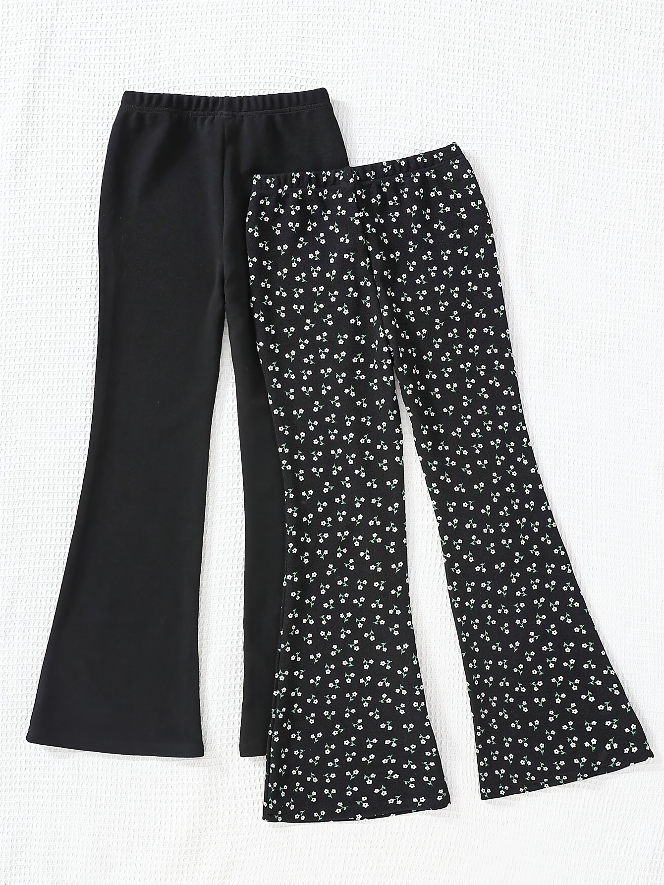 Girls Flare Pants All Season 2-Piece Solid Stretch Ages 3+ - 图片 2