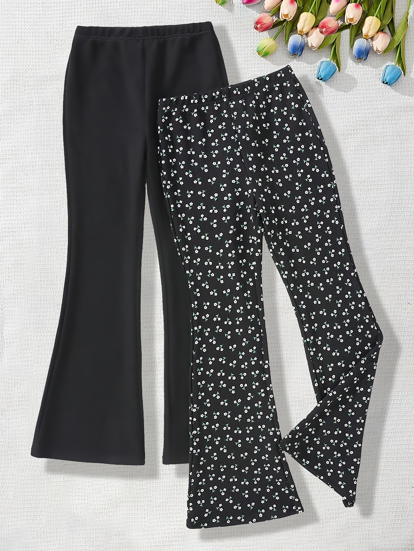 Girls Flare Pants All Season 2-Piece Solid Stretch Ages 3+ - 图片 5