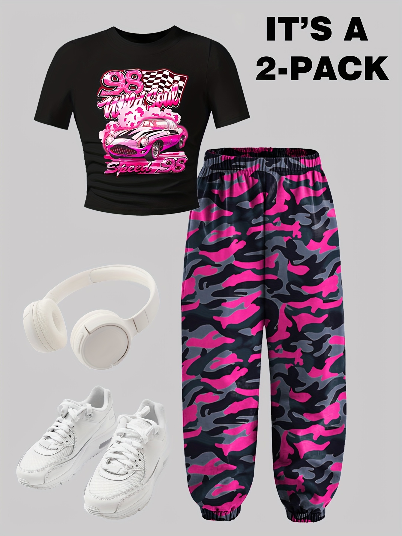 Girls T-Shirt Cargo Pants Set Spring-Summer-Fall 2-Piece Graphic - 图片 2