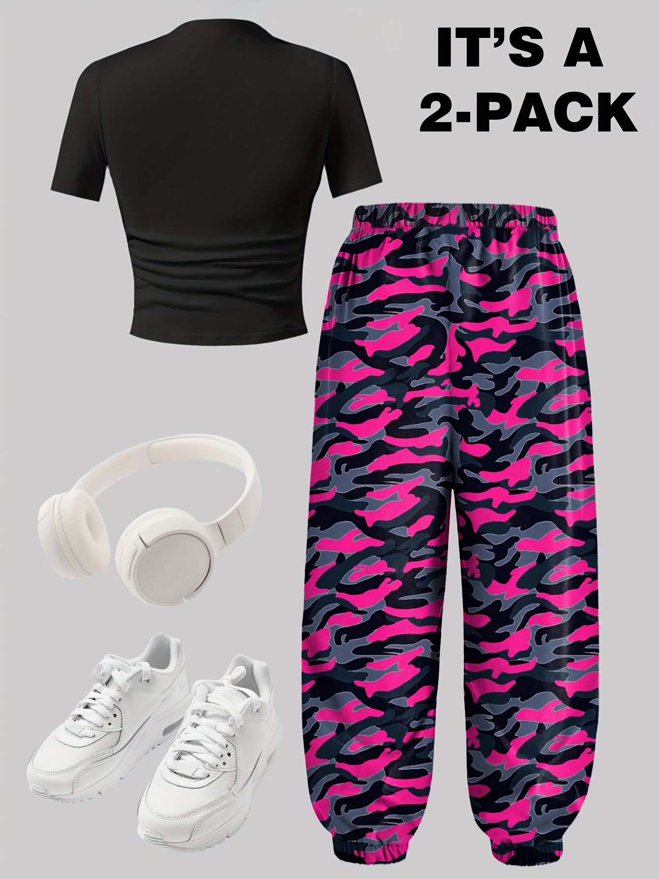 Girls T-Shirt Cargo Pants Set Spring-Summer-Fall 2-Piece Graphic - 图片 3