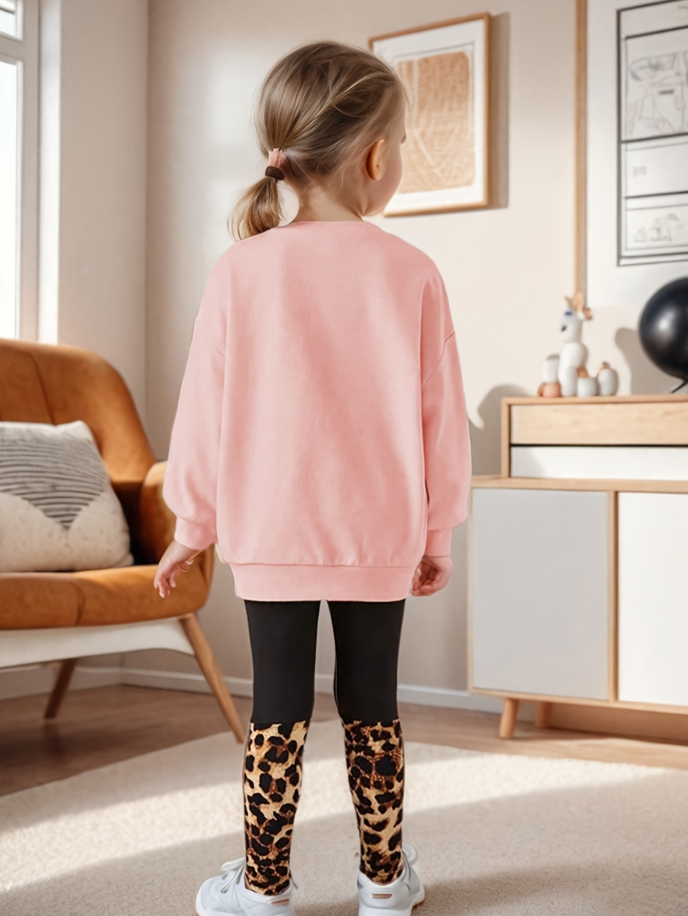 Girls Outfit Set Spring Fall 2-Piece Leopard Print Graphic Stretch - 图片 11