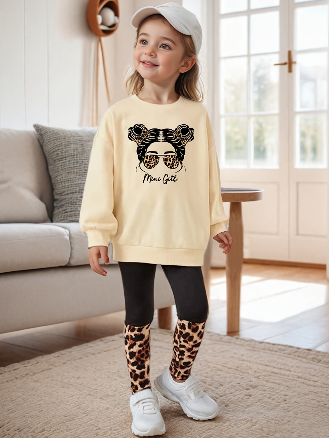 Girls Outfit Set Spring Fall 2-Piece Leopard Print Graphic Stretch - 图片 5