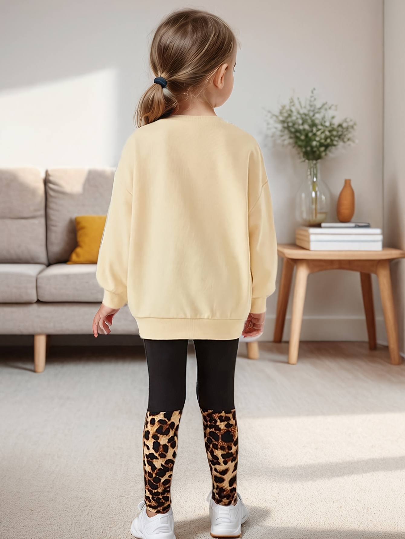 Girls Outfit Set Spring Fall 2-Piece Leopard Print Graphic Stretch - 图片 6