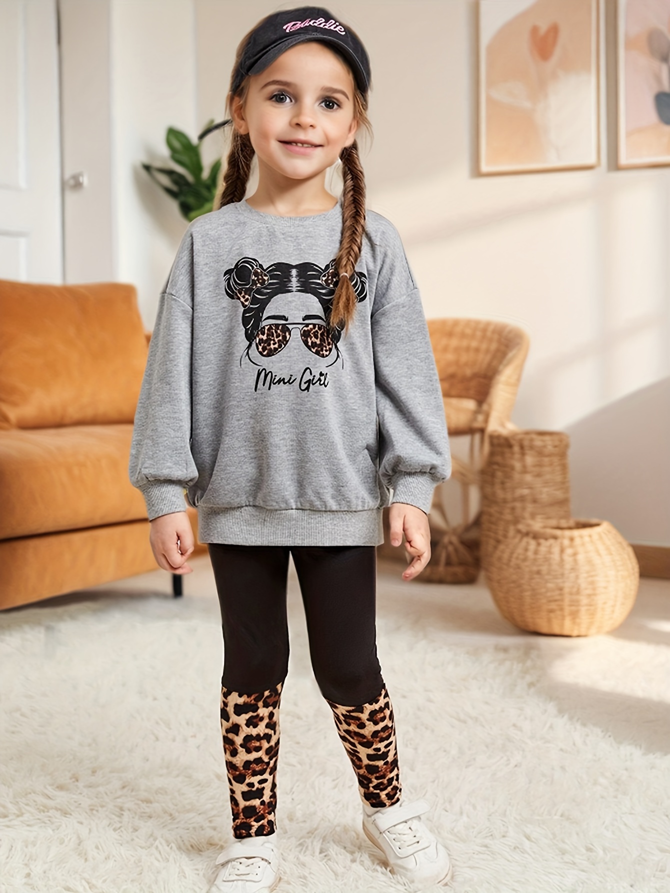 Girls Outfit Set Spring Fall 2-Piece Leopard Print Graphic Stretch - 图片 17