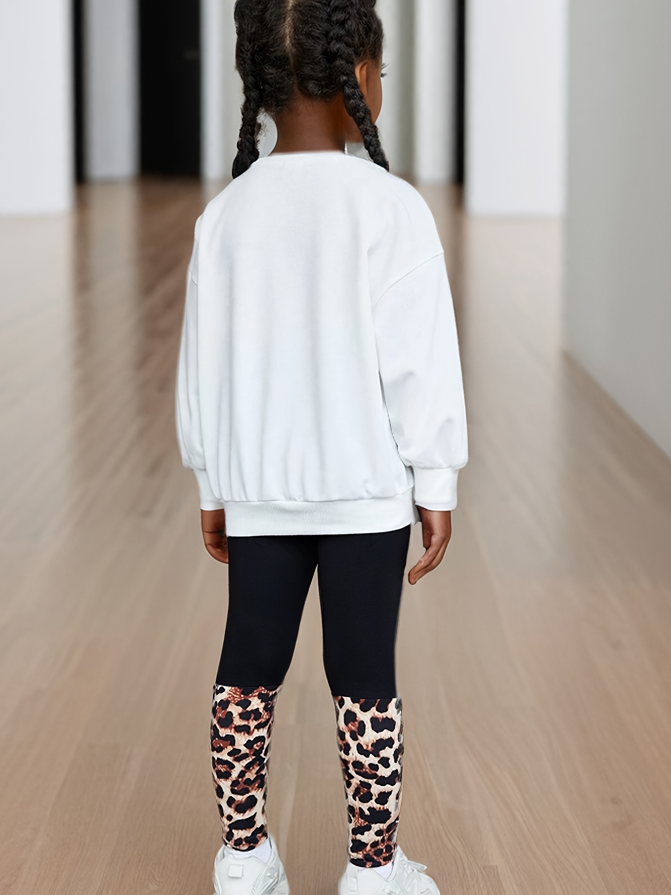 Girls Outfit Set Spring Fall 2-Piece Leopard Print Graphic Stretch - 图片 21