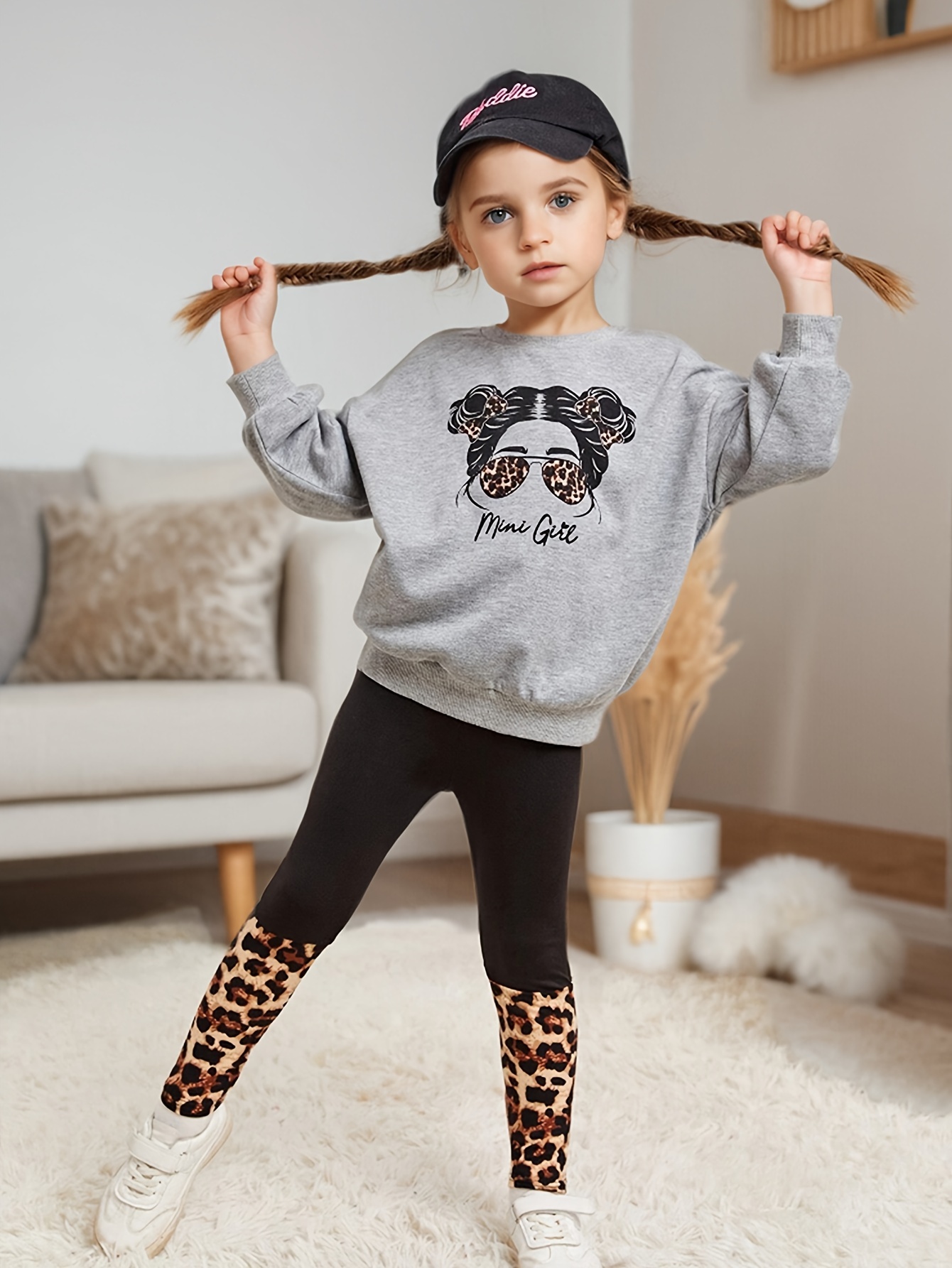 Girls Outfit Set Spring Fall 2-Piece Leopard Print Graphic Stretch - 图片 15