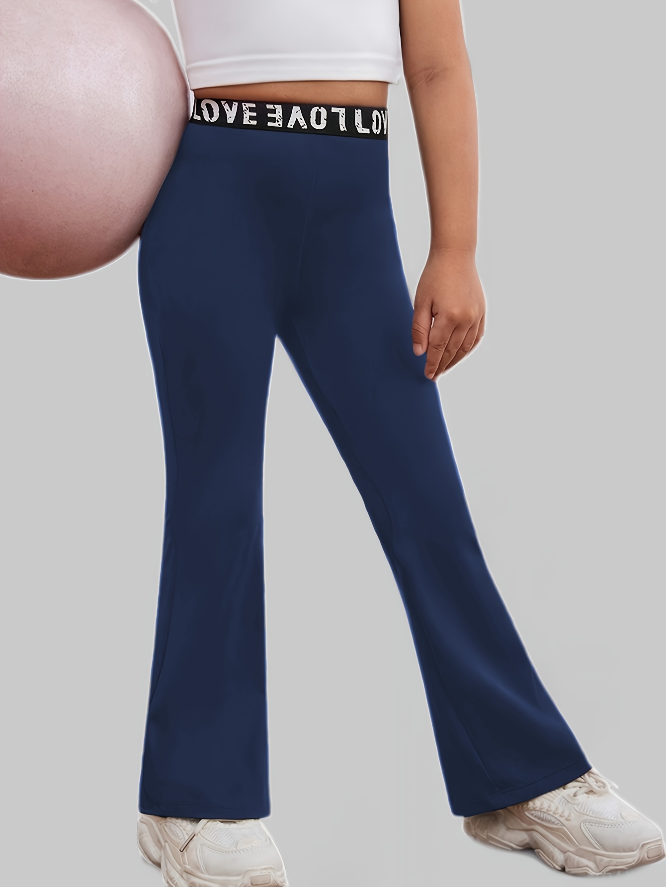 Girls Flare Pants All Season Letter Print Solid Stretch Ages 3+ - 图片 3