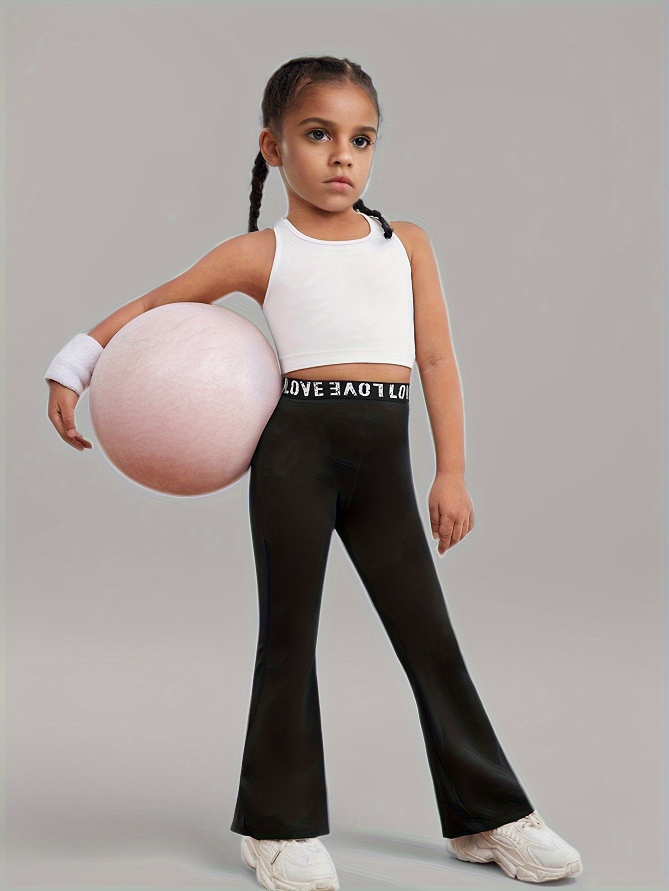 Girls Flare Pants All Season Letter Print Solid Stretch Ages 3+ - 图片 4