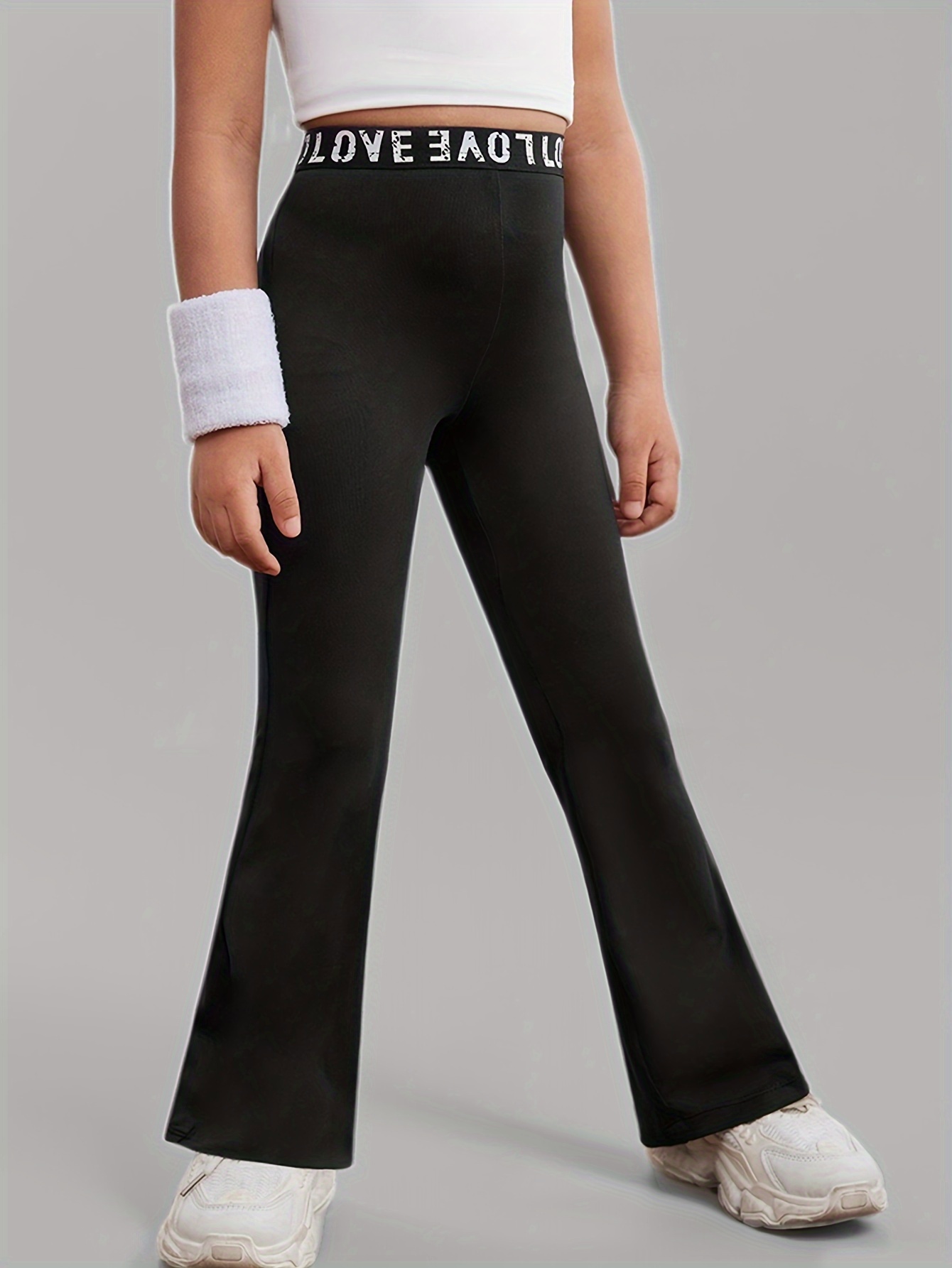 Girls Flare Pants All Season Letter Print Solid Stretch Ages 3+ - 图片 19